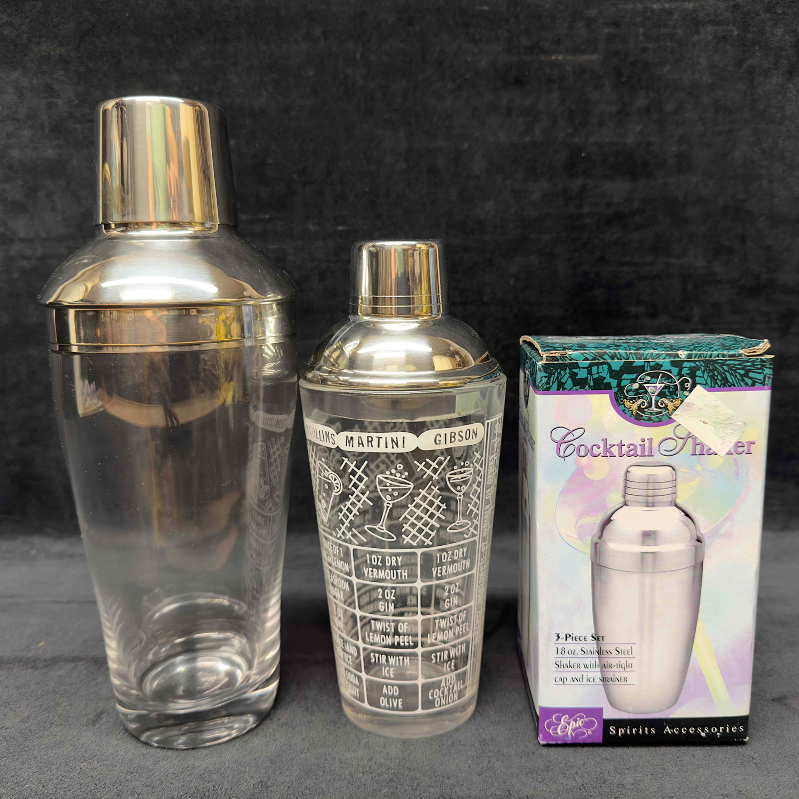 Cocktail Shaker Collection Lot of Three Ice Strainer Stainless Steel and Glass Drink Recipes (1 of 6)