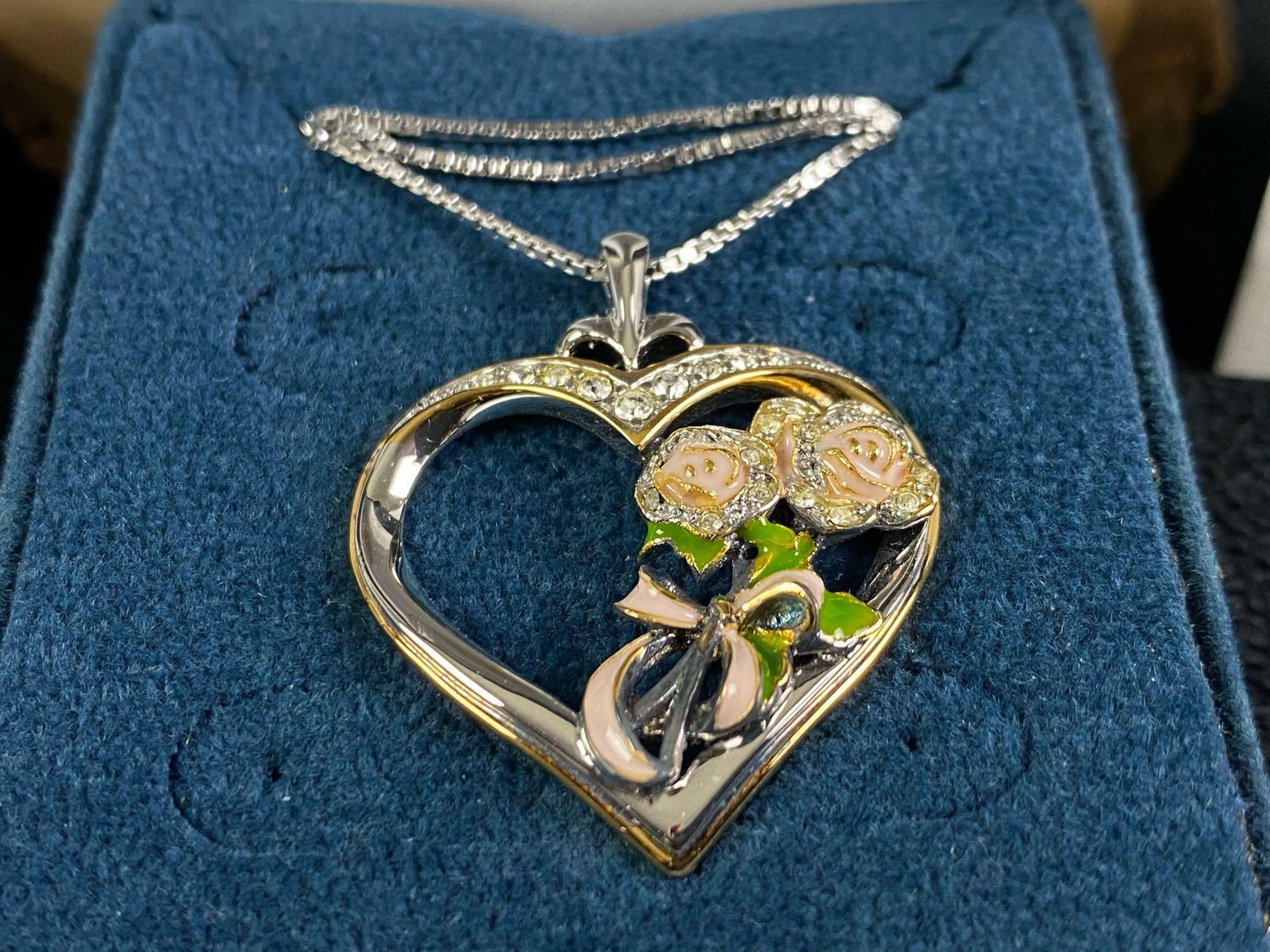 NOS Bradford Exchange Sterling Daughter Rose Heart Pendant & Chain (1 of 7)