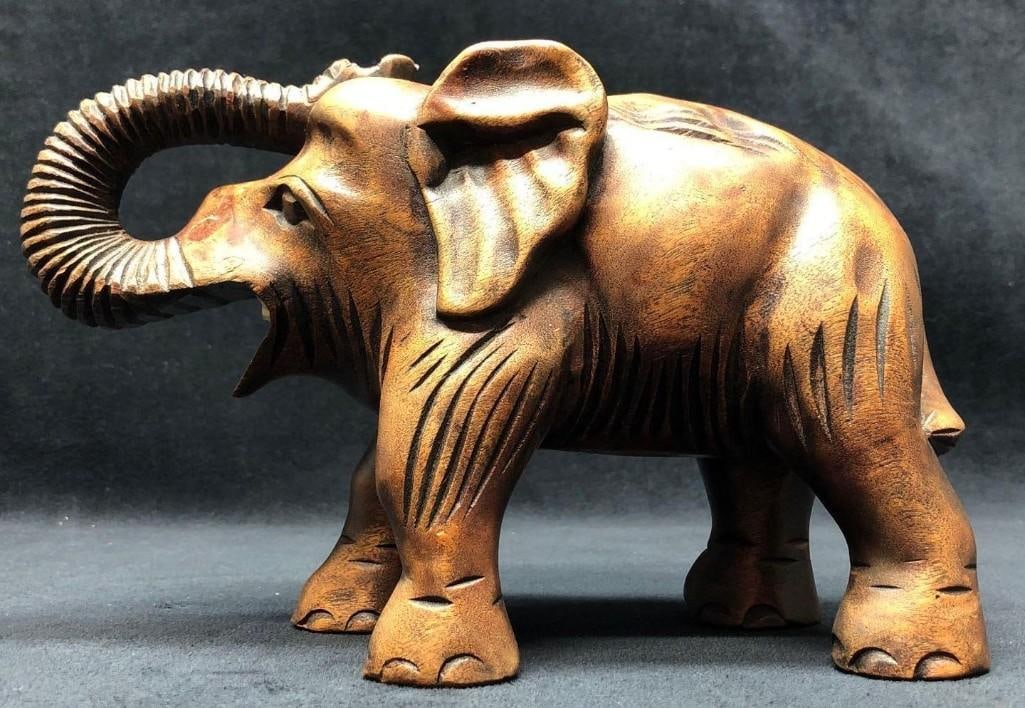 Vintage Asian Elephant - Hand Carved Wood (1 of 7)