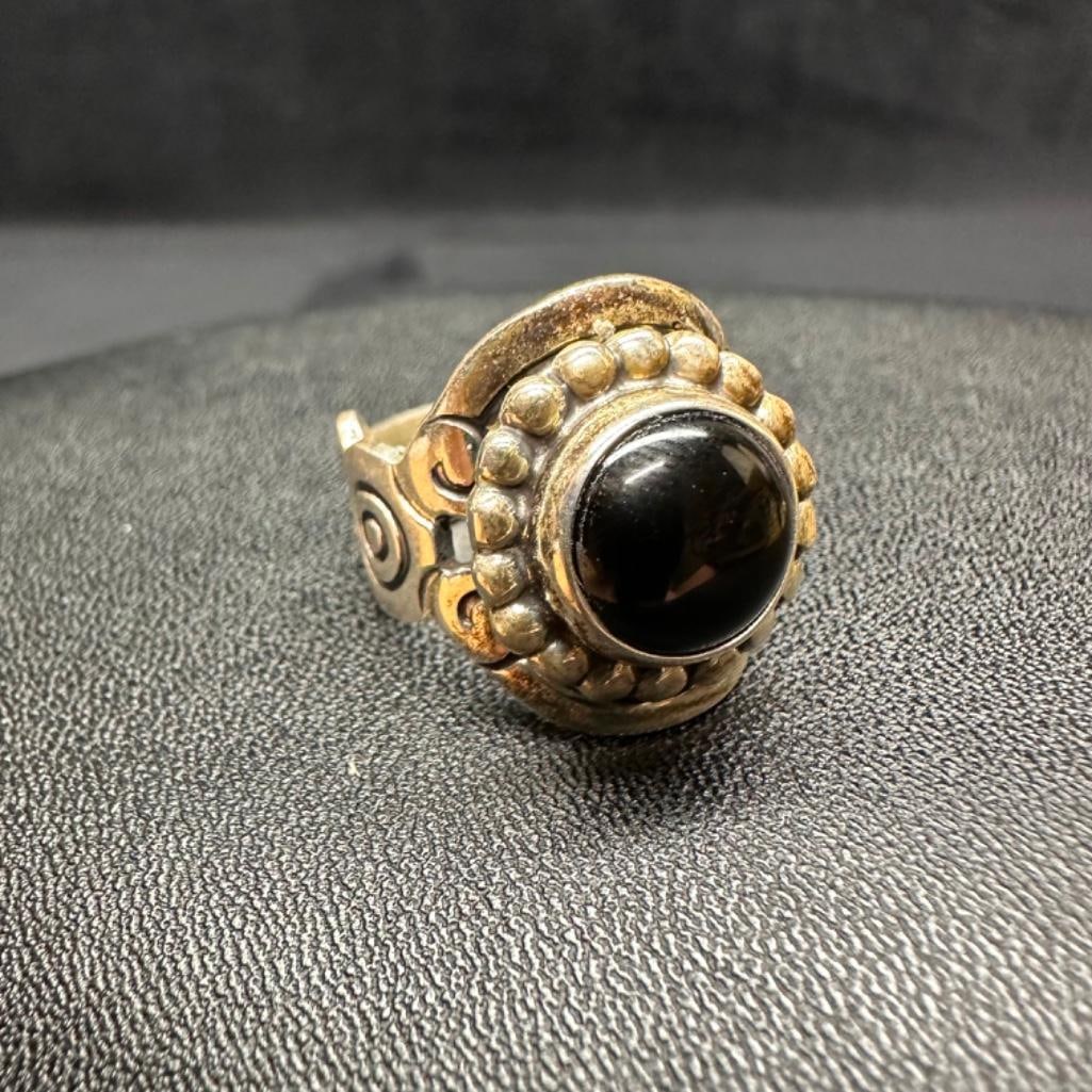 Sterling Onyx Round Cabochon Ring (1 of 3)