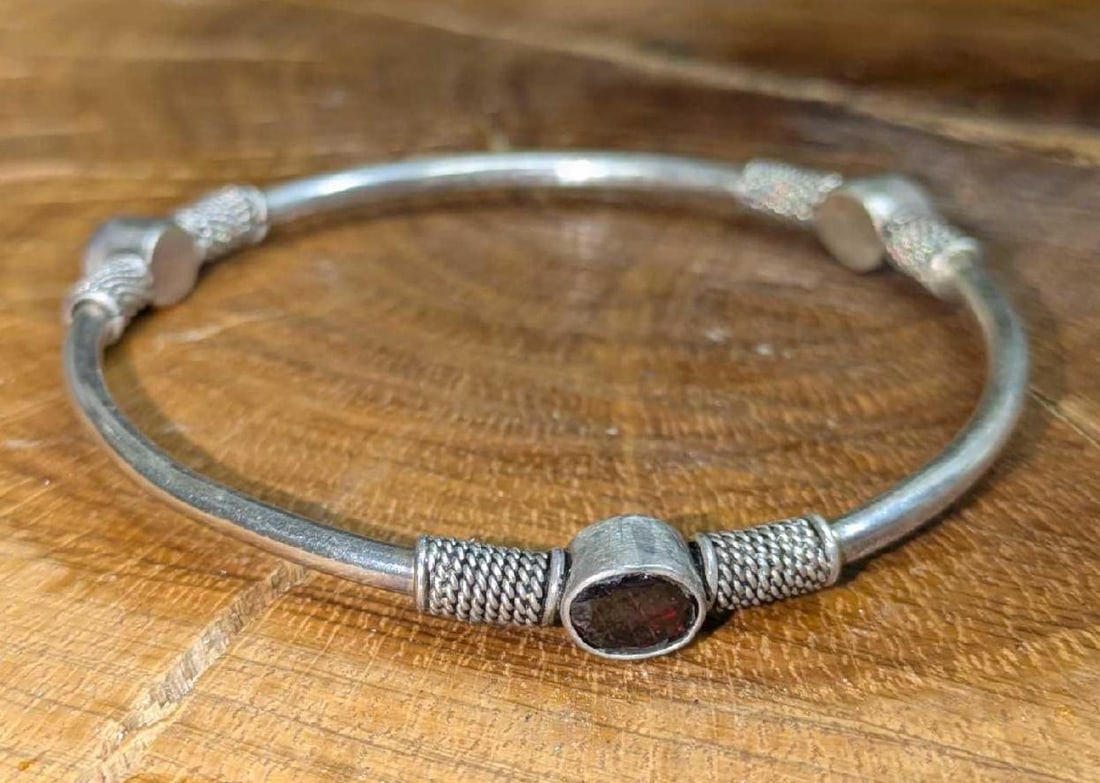 Vintage Designer FAS Sterling Silver Bangle Bracelet Garnet (1 of 6)