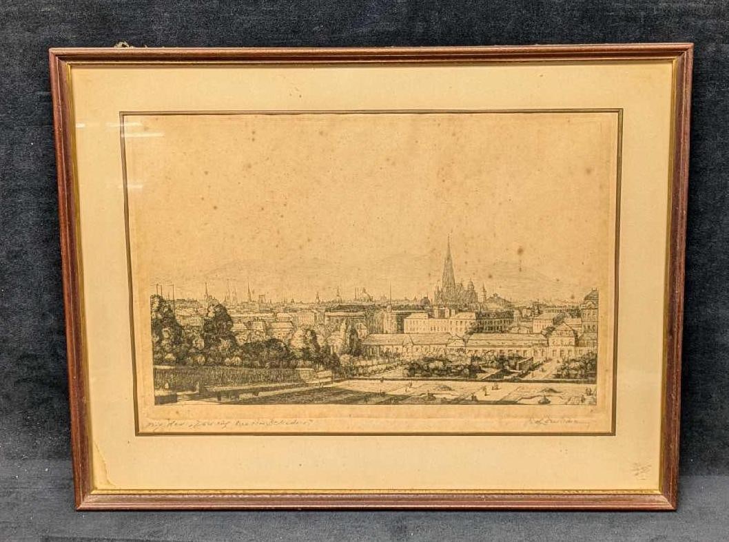 Vintage Framed Signed Engraving Temples & Churches (1 of 7)