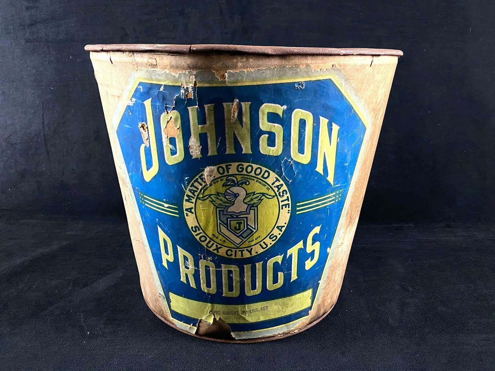 Antique Johnson Products Advertising Sioux City Iowa Chocolate Nougat Biscuit Bucket / Pale (1 of 7)