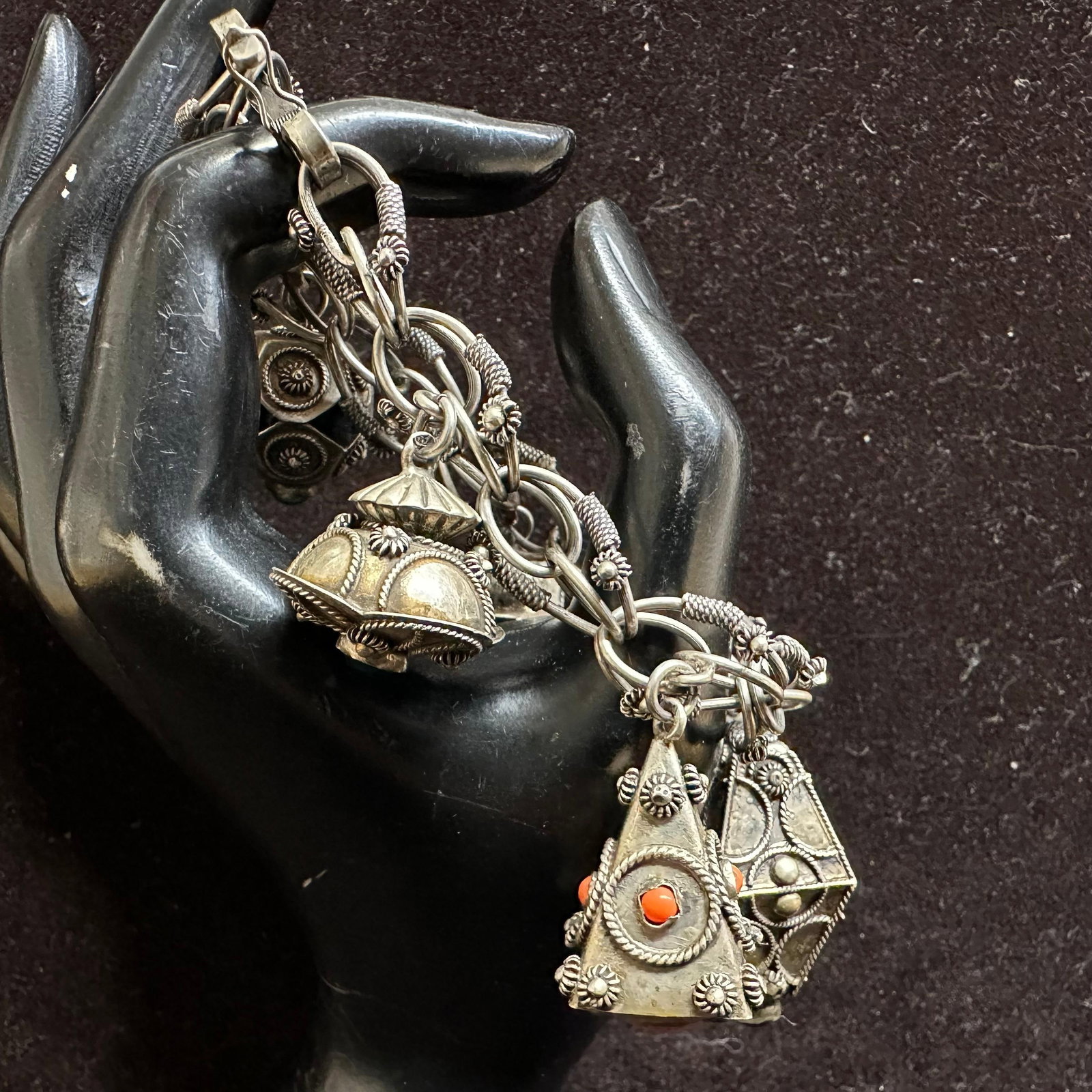 Faux Glass Stone Fob Charm Silver 800 Italy Bracelet: This item is in good pre-owned, previously used/displayed condition with noticeable light wear and surface scratches. Please reference all photos for full details. This piece of jewelry has been teste