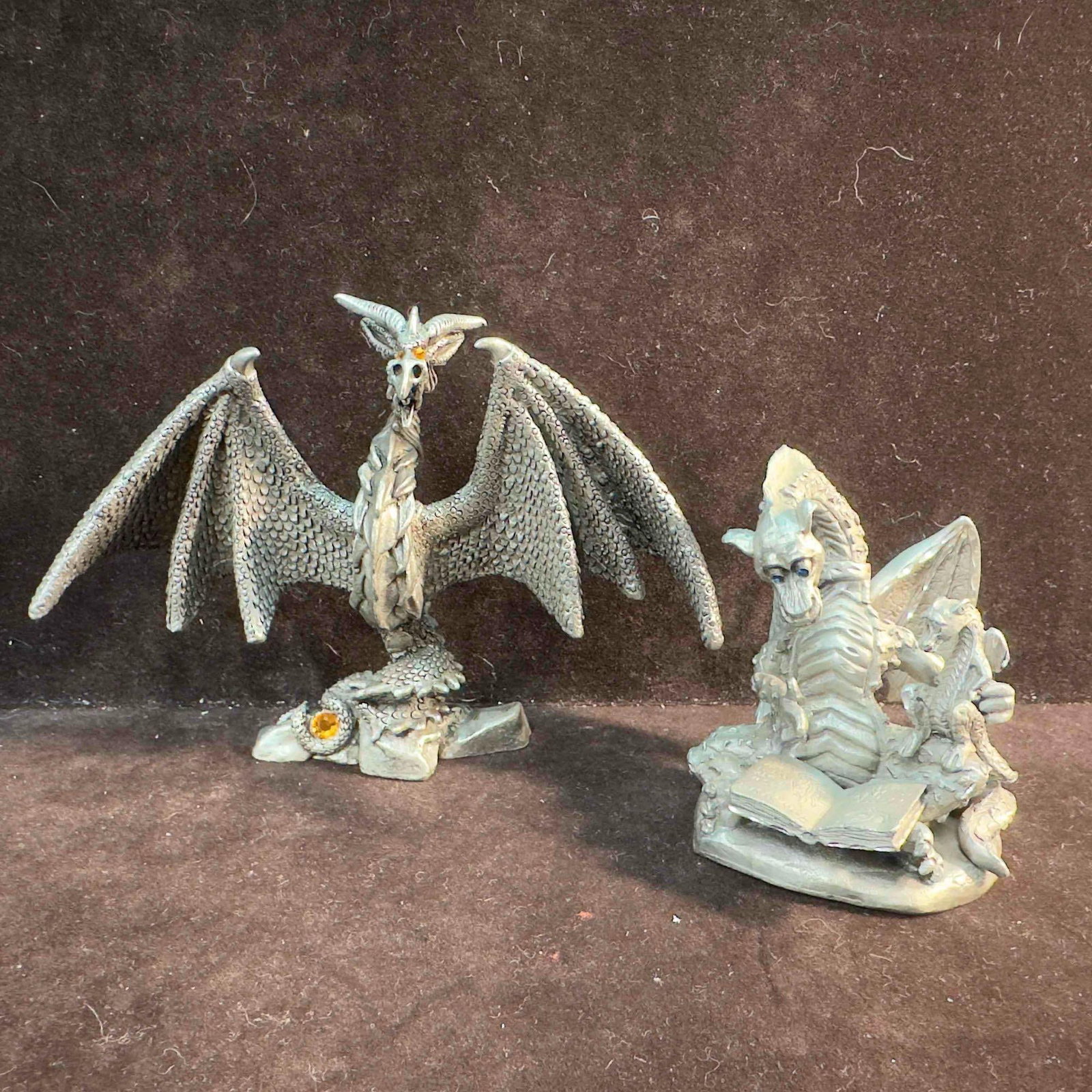 Rawcliffe Pewter Dragon Mom Reading to Her Baby Sculpture Figure Set: Rawcliffe Pewter Dragon Mom Reading to Her Baby Sculpture Figure Set. This set includes a Dragon 1141018 and Mom Reading To Her Baby RF1630. Rawcliffe identifying markings etched on the bottom of each