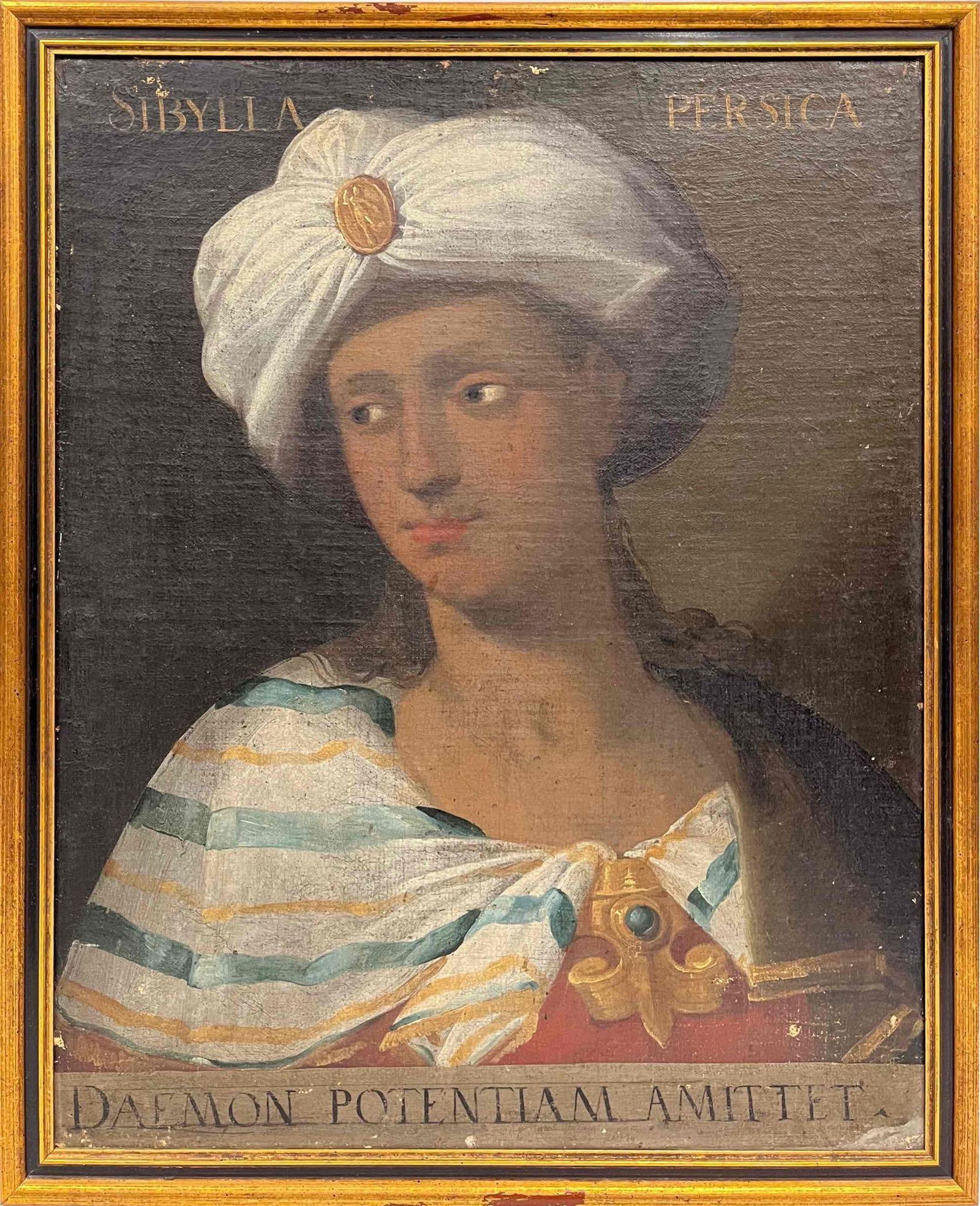 16th/17th Century Oil Painting On Linen Sibylla Persica Unknown Artist: This lot contains a 16th/17th Century Oil Painting On Linen Sibylla Persica by an Unknown Artist. The subject property depicts Sibylla as the African Prophet with dark skin. The Persian Sibyl had