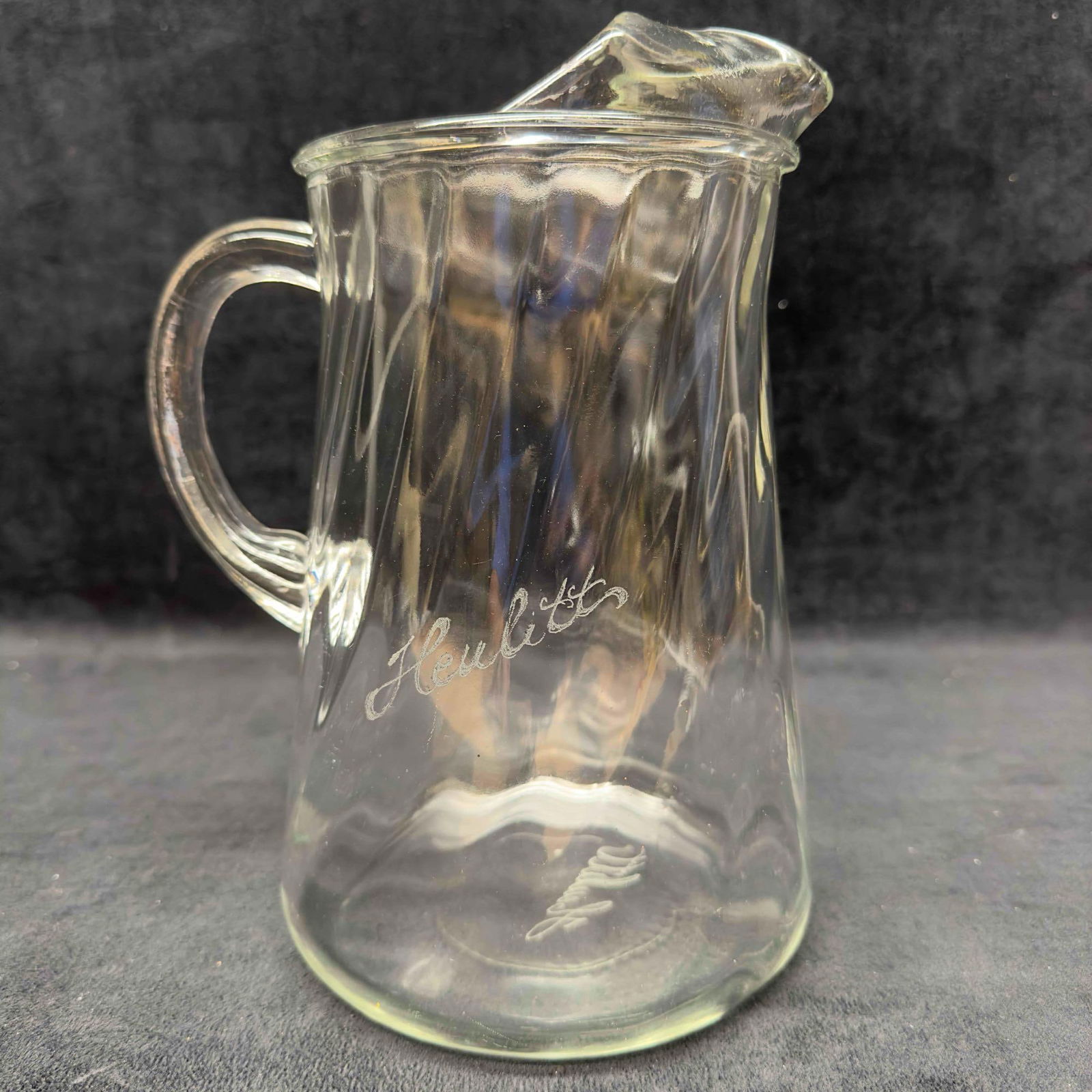 Clear Ribbed Etched Glass Pitcher Heulitt Personalized (1 of 10)