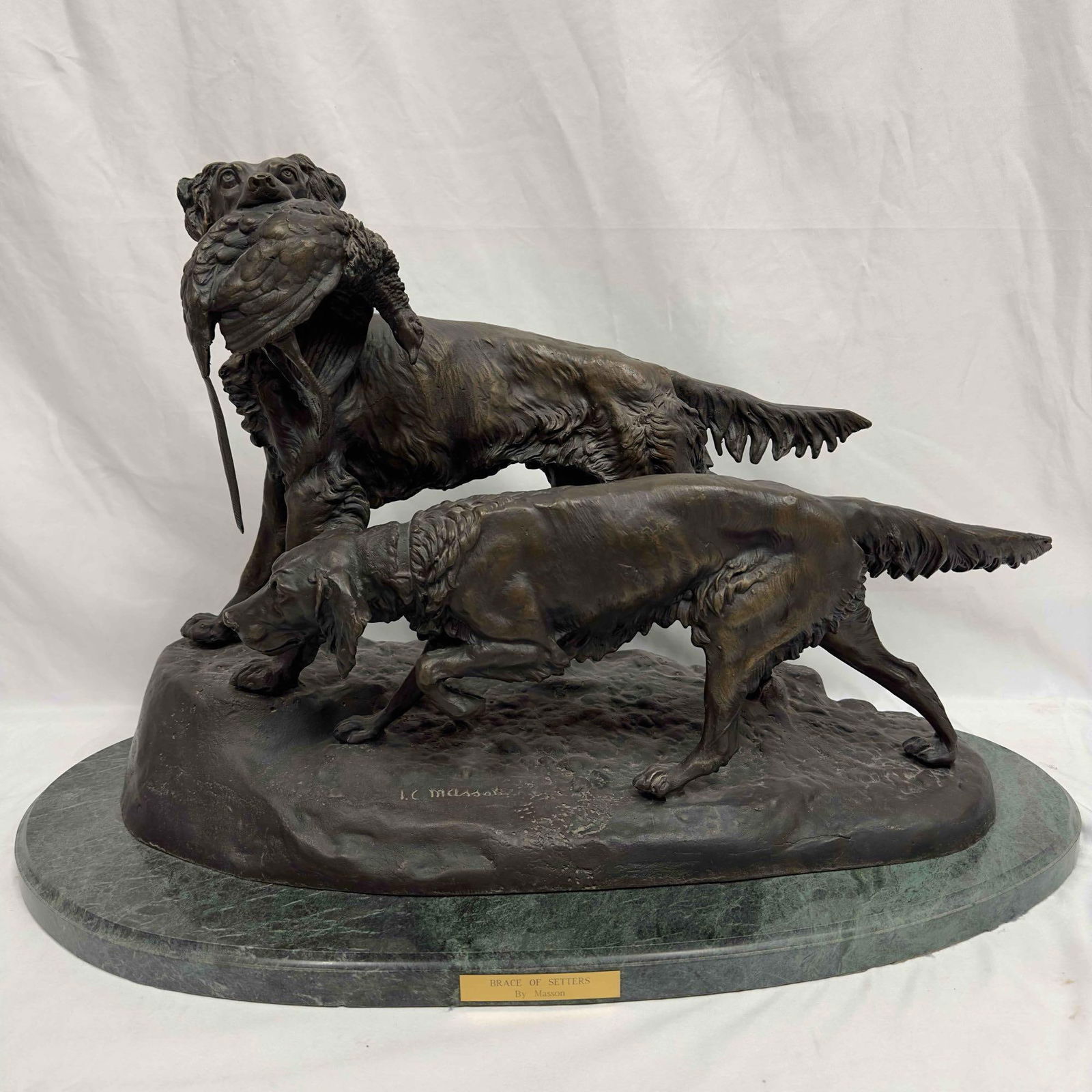 Hunting Dogs Clovis Edmond Masson Brace of Setters French Bronze Sculpture Statue (1 of 12)