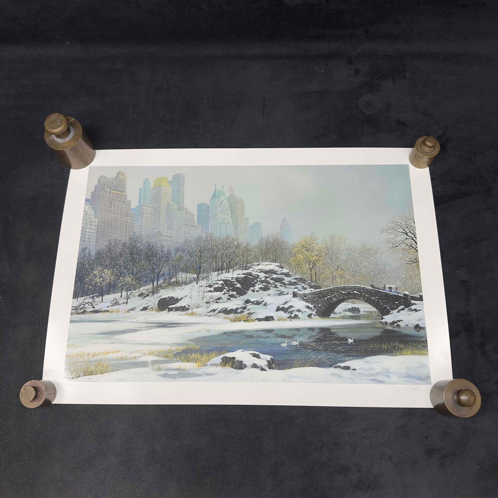 Chen Alexander Central Park Bridge Winter Seriolithograph: Chen Alexander Central Park Bridge Winter Seriolithograph. Seriolithograph in color on paper. Signed and numbered in pencil. From the International numbered edition of 1500. Signed by Chen Alexander a