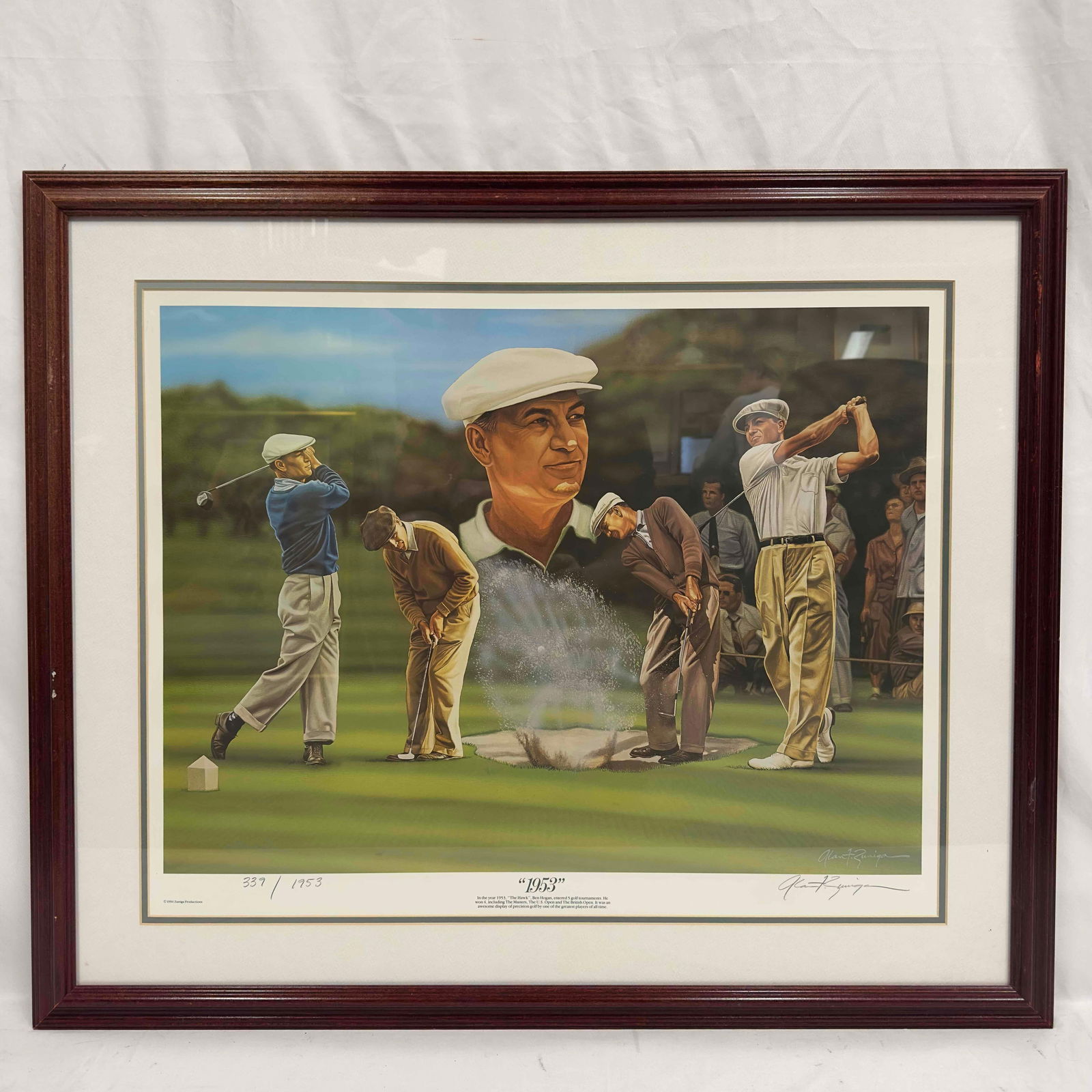 Ben Hogan 1953 Framed Print Signed and Numbered by Alan Zuniga R119: Ben Hogan 1953 Framed Print Signed and Numbered by Alan Zuniga R119. Numbered 339/1953. Signed on the bottom right corner. Light wear and markings noticed throughout the frame. This item is in pre-own