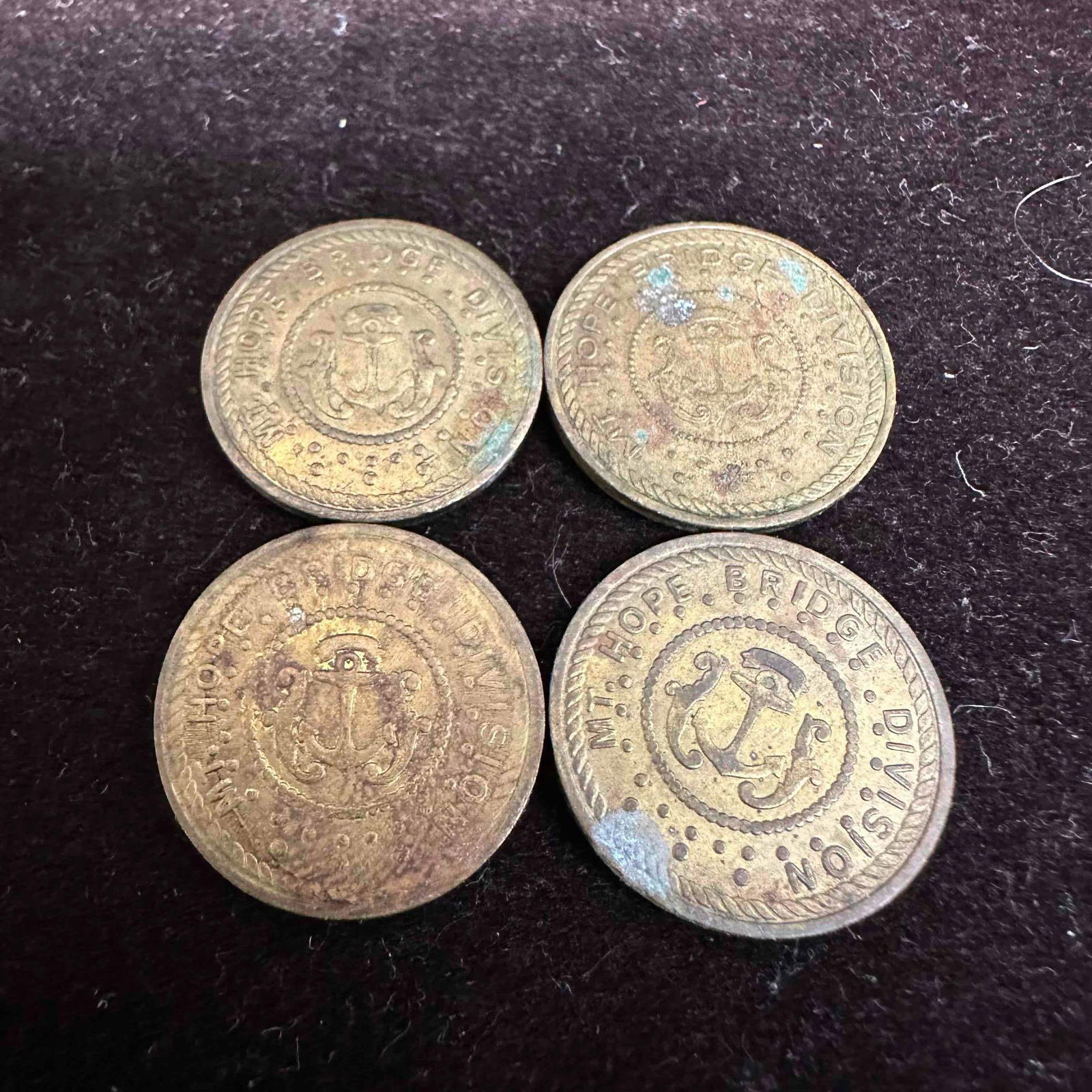 Mt. Hope Bridge Division One Fare Passenger Car Or Motorcycle Transit Token Coin Set Four Tokens (1 of 4)