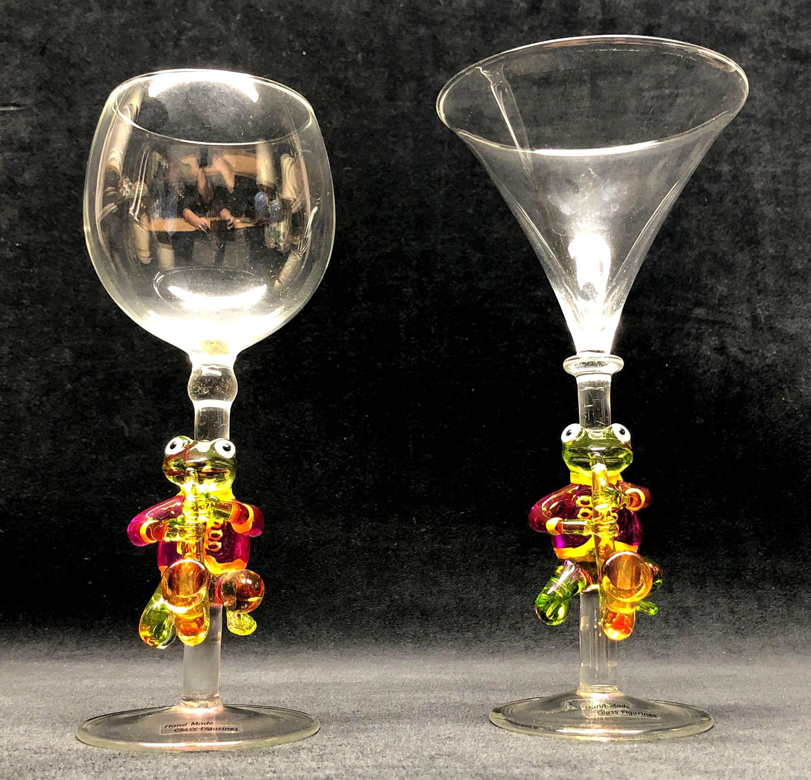 2pc Yurana Design "Green Frog Jazz Musician" 3D Stem Goblet Glasses (1 of 8)