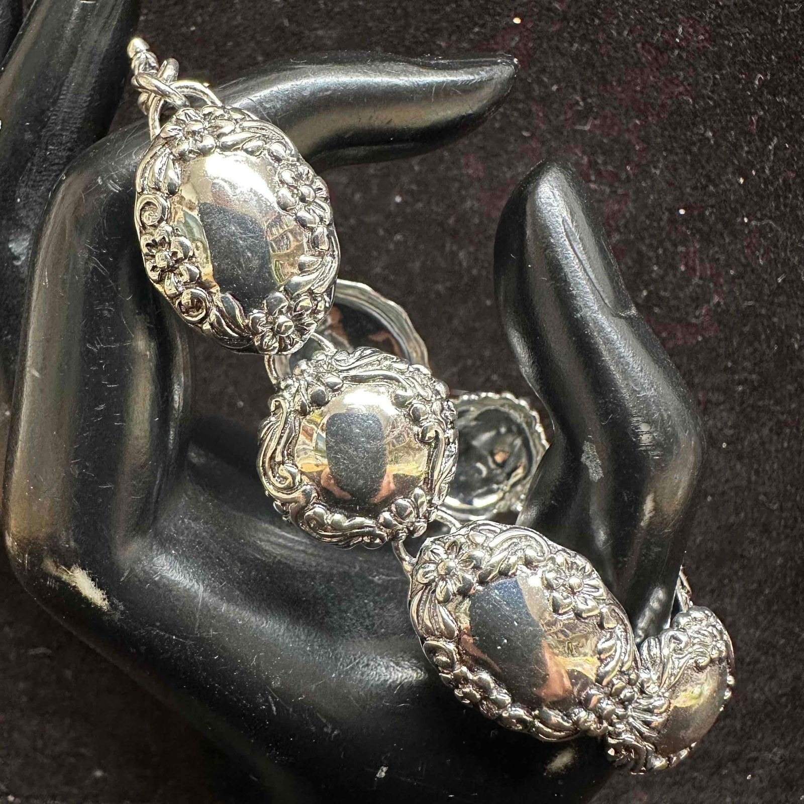 925 SU Sterling Silver Floral Engraved Bracelet F33 (1 of 8)