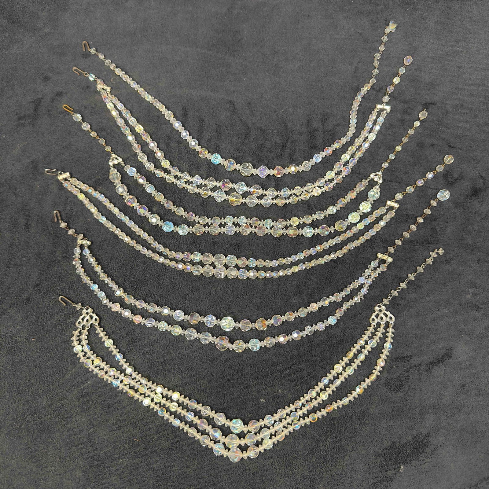 Costume Jewelry Clear Glass Crystal Faceted Beaded Multi Strand Necklace Set Lot of Six I20 (1 of 15)