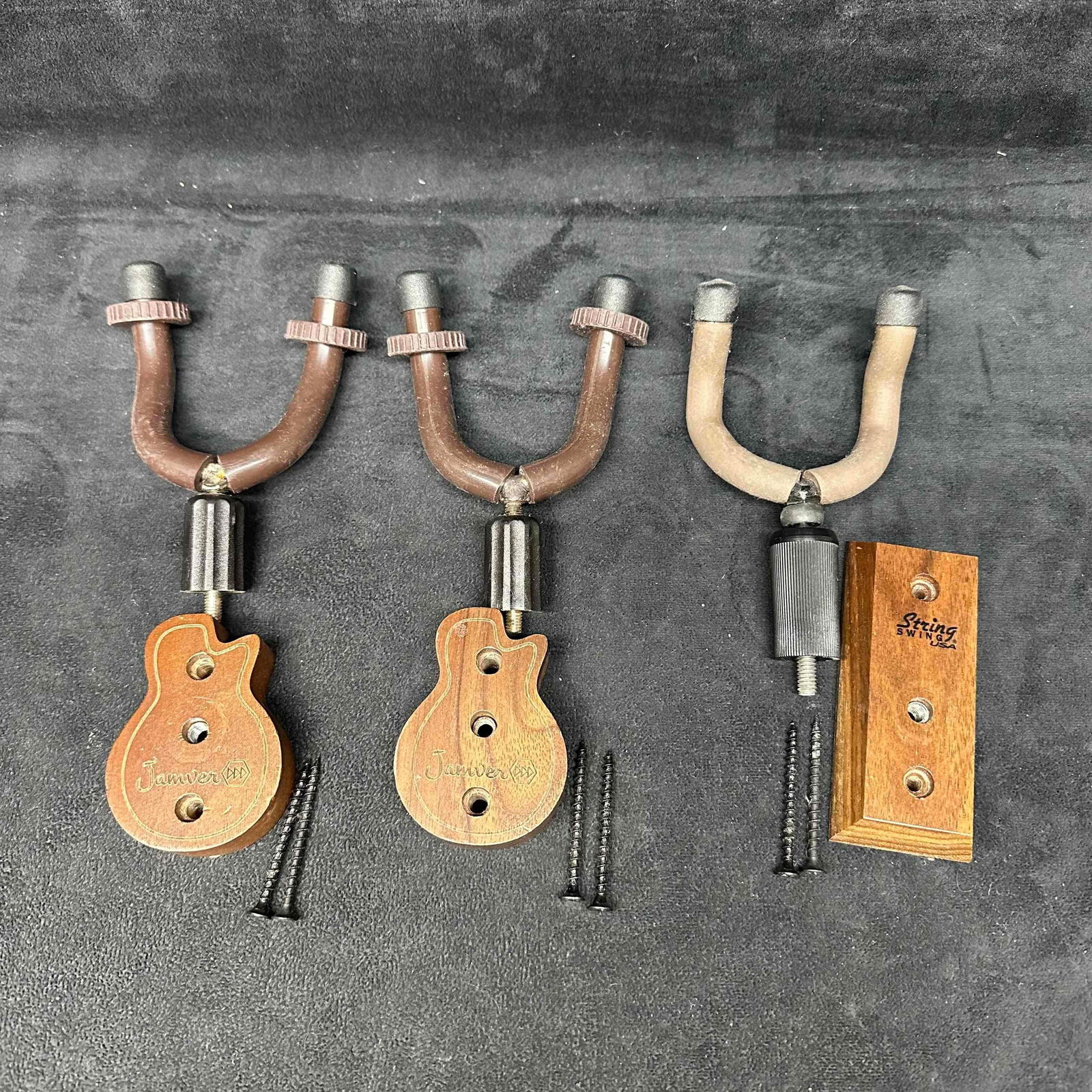 Lot of Three Guitar Wall Mount Hangers Jamver and String Swing Wood Base (1 of 5)
