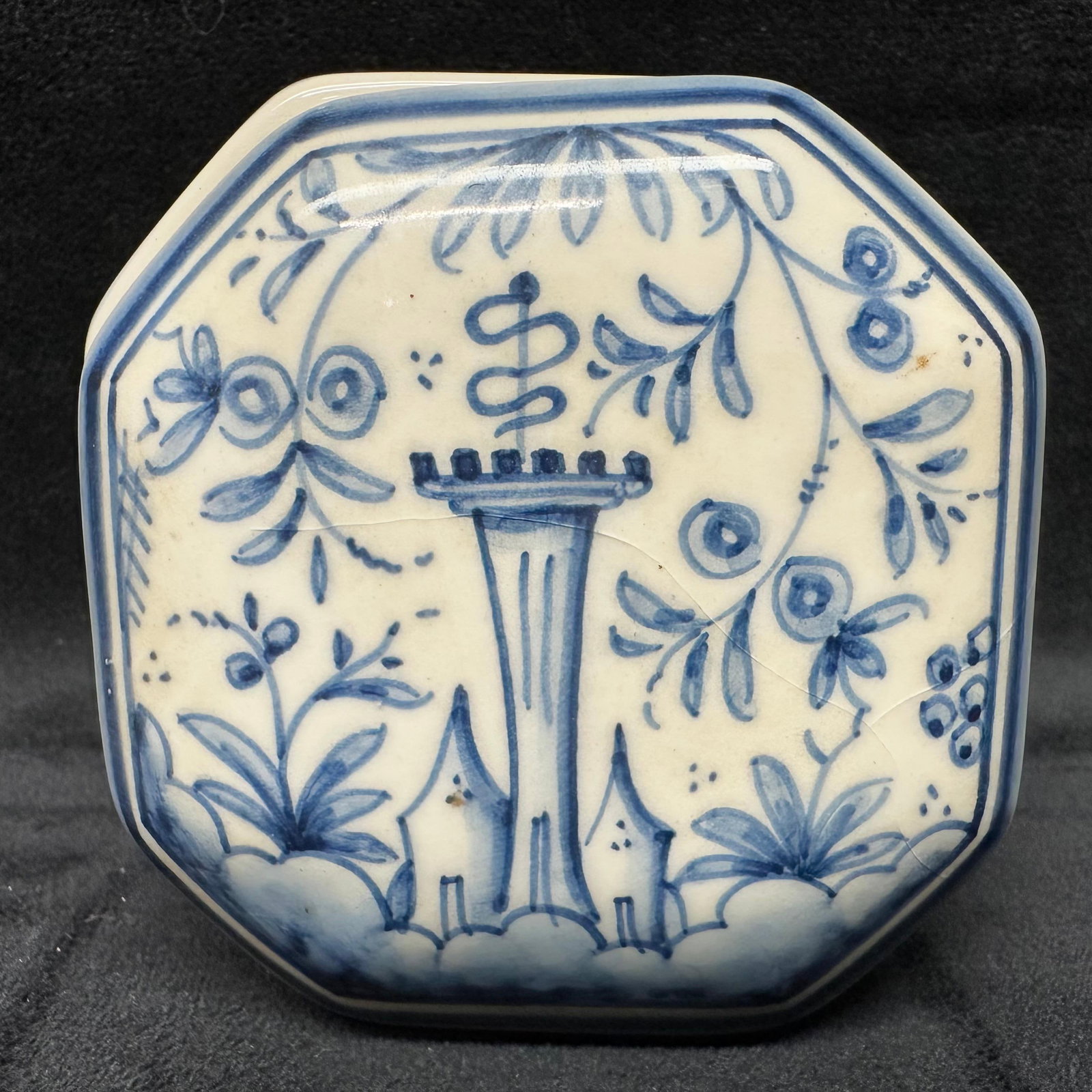 Portuguese Hand Painted Coimbra Ceramic Lidded Trinket Box Octagonal Form (1 of 4)