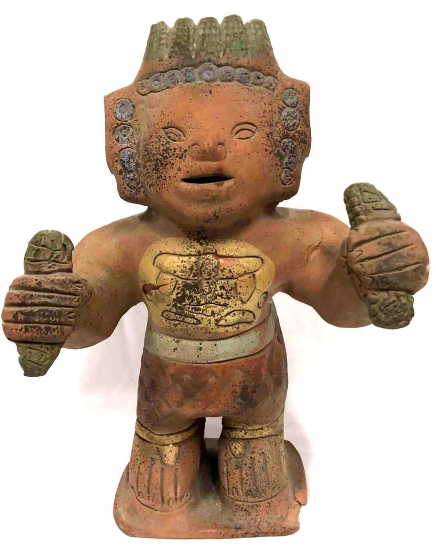 Vintage Reproduction Of Aztec Terracotta Statue (1 of 7)