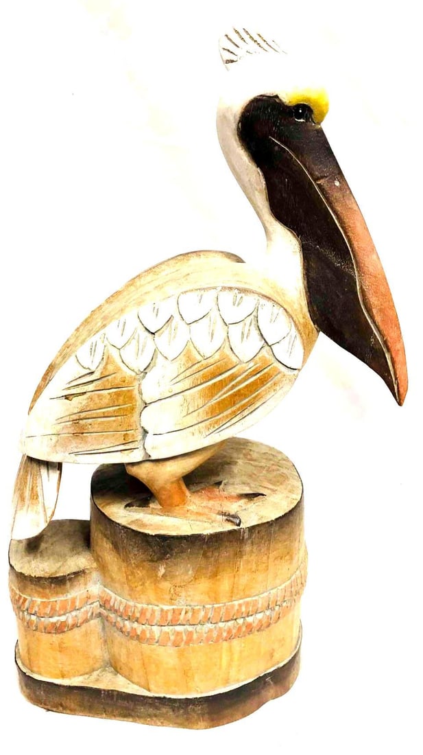 Decorative Wood Carved Multicolor Pelican On Piling (1 of 11)