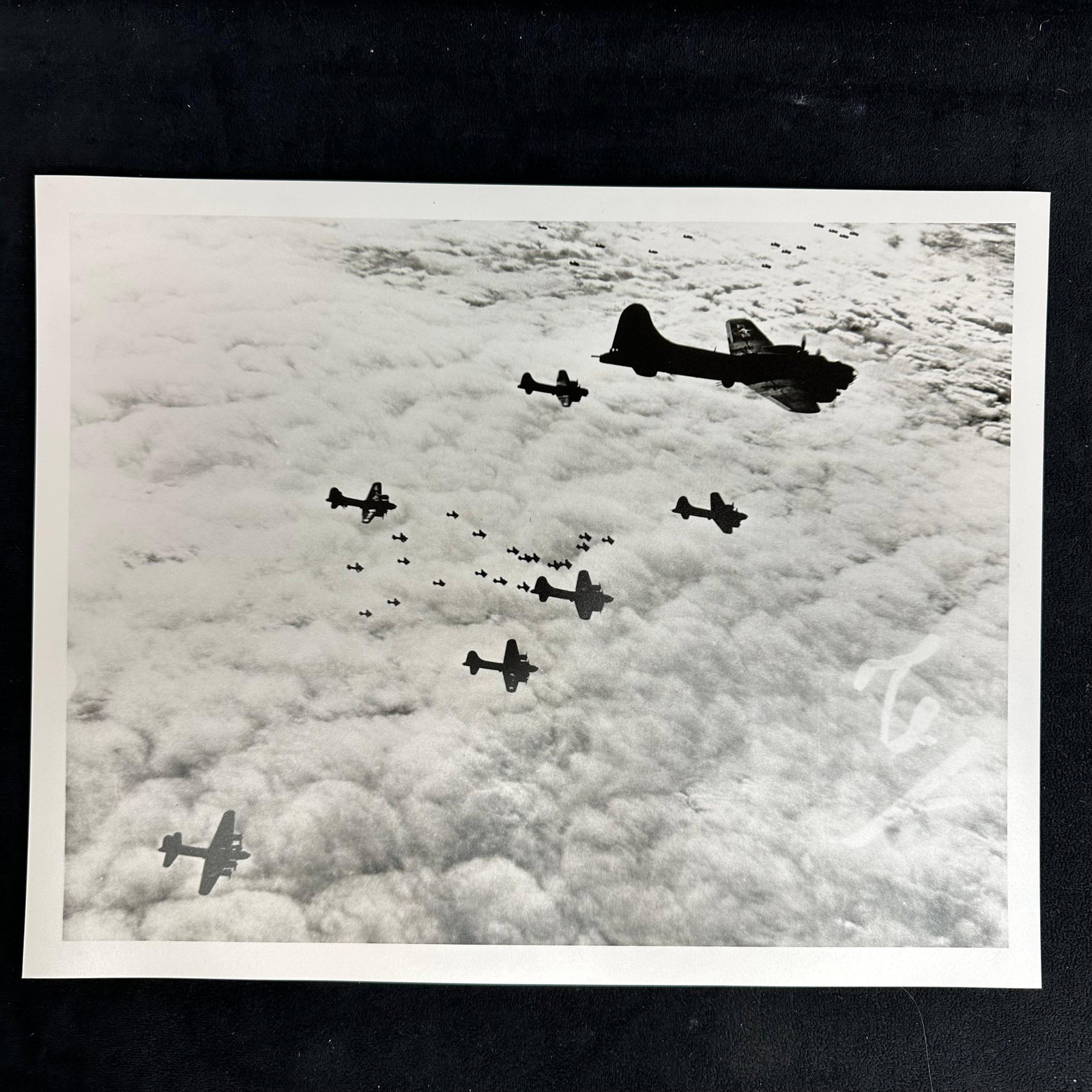 WWII B-17 Flying Fortress Bomber Formation Over Europe Black and White Analog Photograph Print (1 of 5)