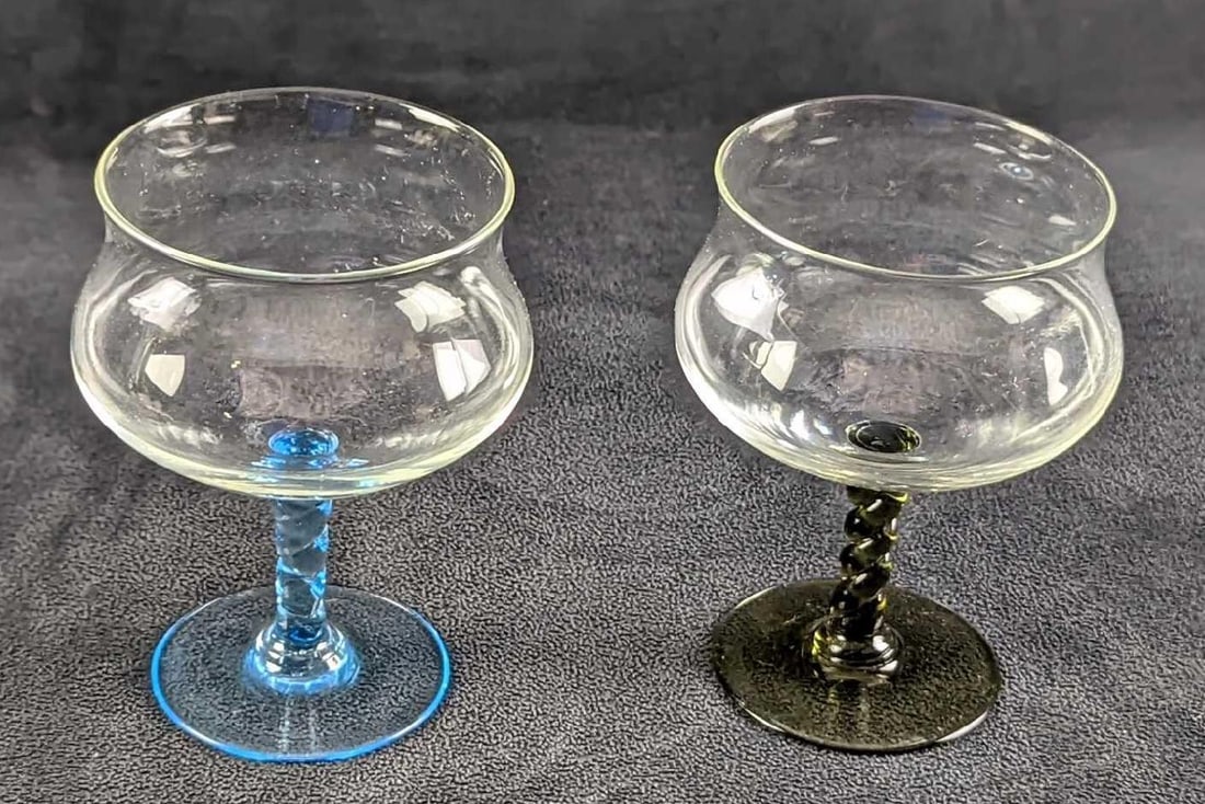 Two Black And Blue Swirl Stem Sherbet Glasses (1 of 5)