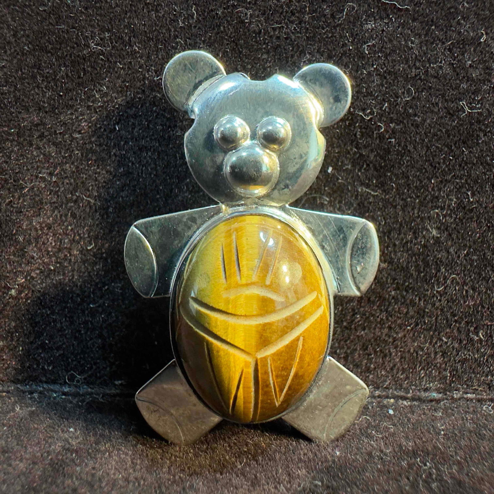 Sterling Silver Scarab Beetle Tiger Eye Gemstone Teddy Bear Brooch (1 of 6)