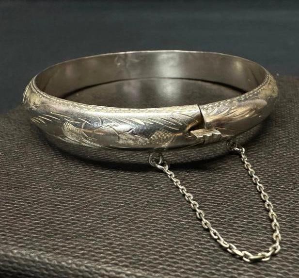 Sterling Silver Hinged Bangle Bracelet - 2