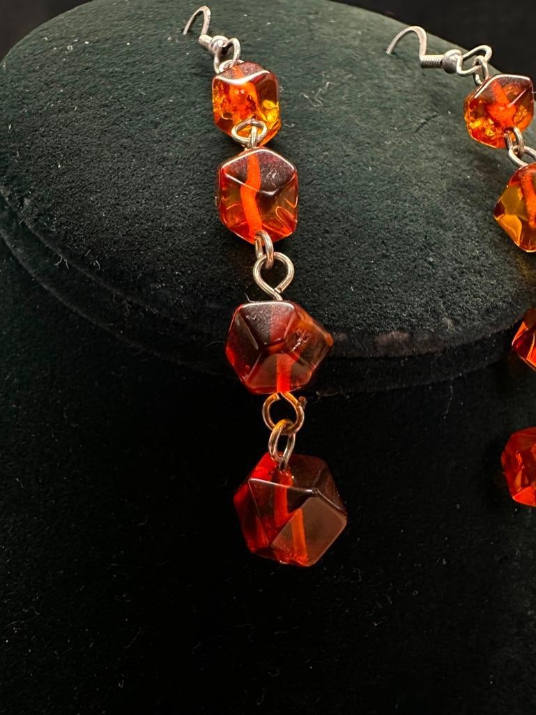 Sterling Amber Dangle Earrings - 2