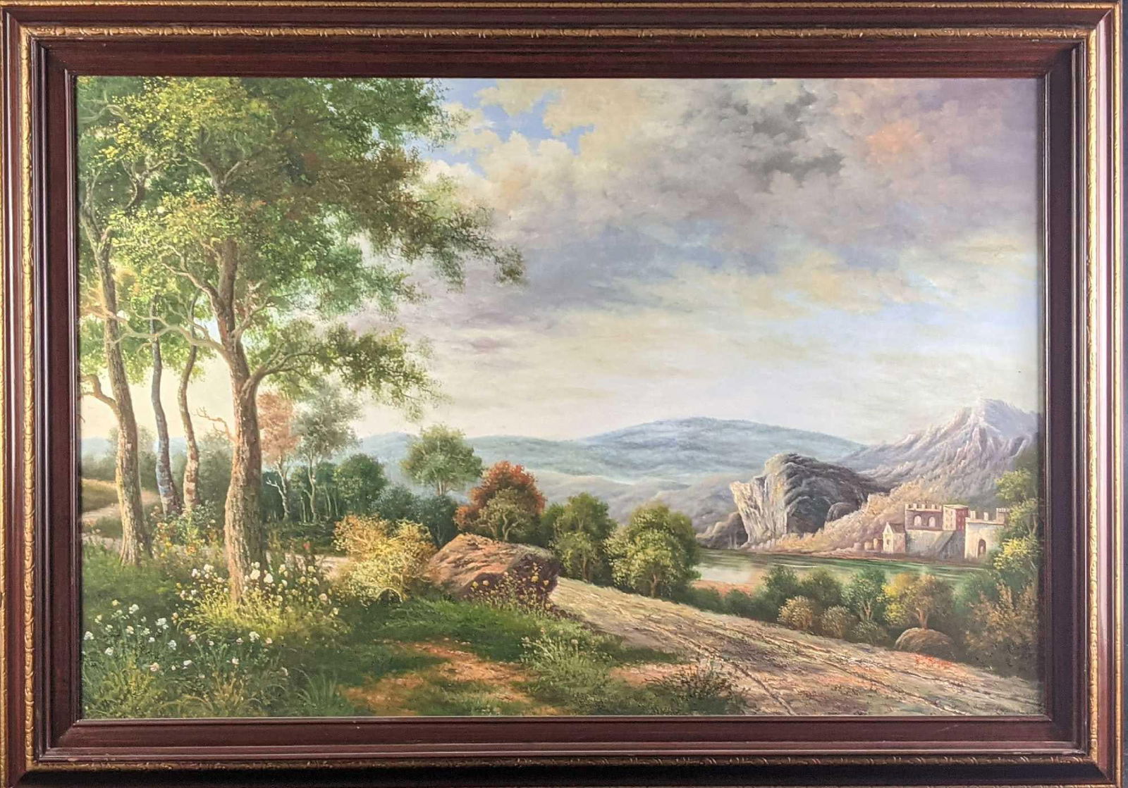 Framed Original Oil On Canvas Landscape Path By Castle (1 of 8)
