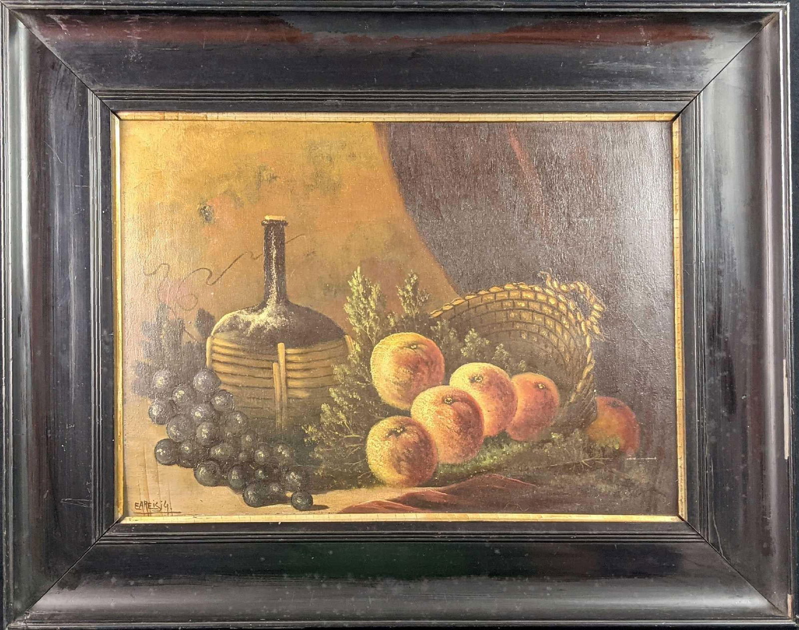 Vintage Original Oil On Panel Fruit & Wine Jug (1 of 8)