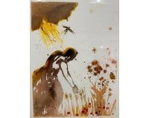 Thy Will Be Done By Salvador Dali: Salvador Dali lithograph titled "Thy Will Be Done, On Earth As" from the 1966 Paternoster Suite, depicting a woman in a field under divine light, blending spiritual and natural themes. Printed on wove