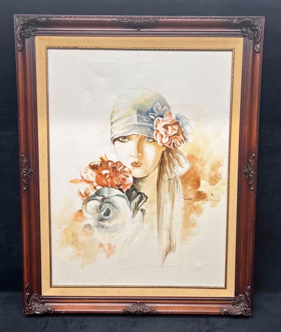 Framed Original Oil On Canvas Reproduction Of Caludia By Sara Moon (Bijan) Signed By Sue Venci (1 of 18)