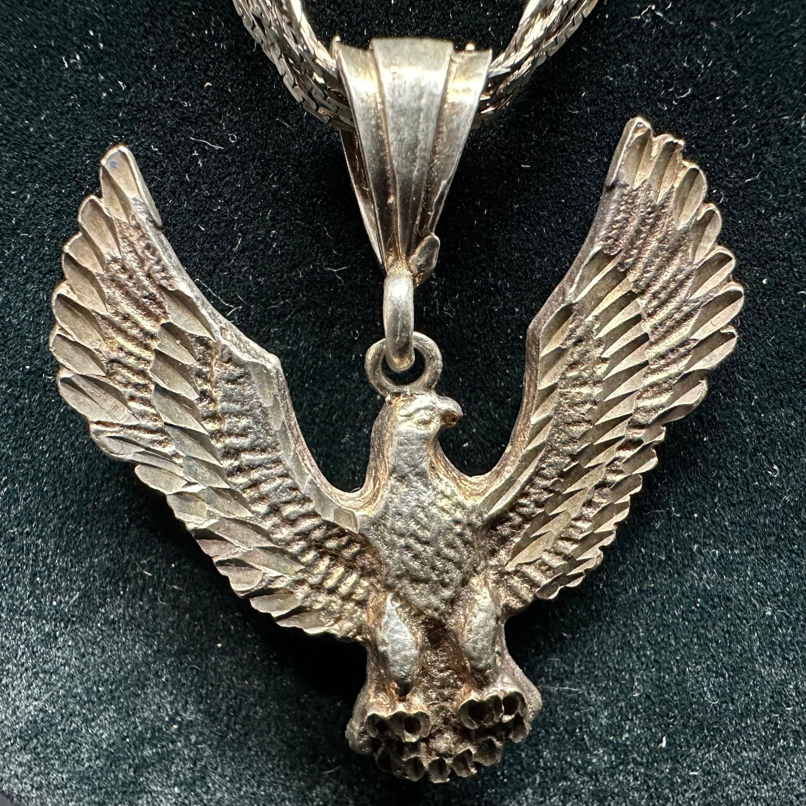 Sterling Silver Flat Woven Chain with Eagle Italy 925 Pendant (1 of 13)