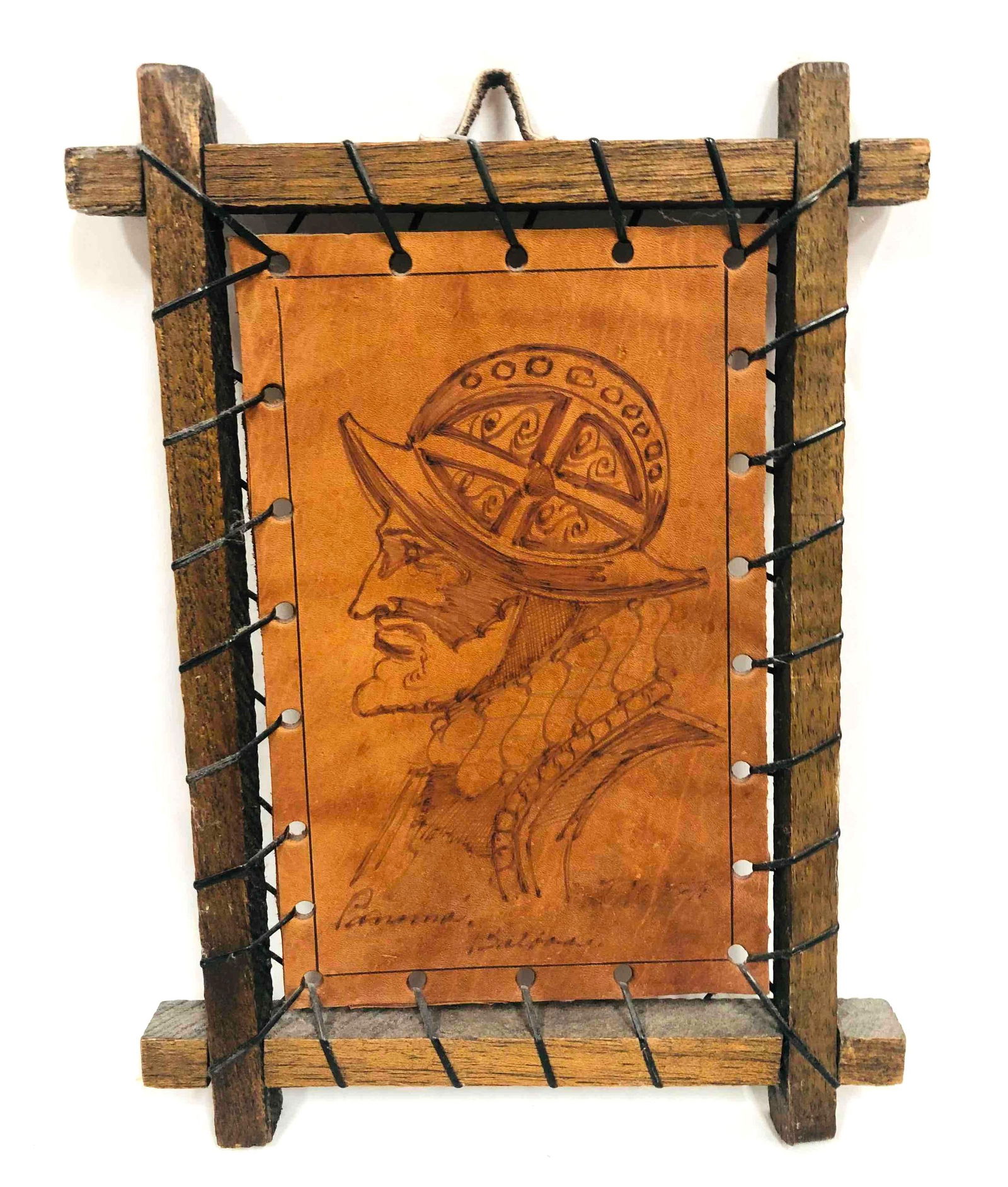 Signed Leather Etched Folk Art (1 of 9)