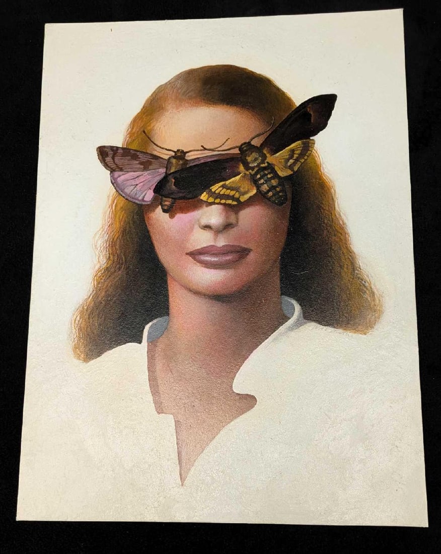 Original Mixed Media On Board Wieslaw Walkuski Butterfly Woman: Original Mixed Media On Board Wieslaw Walkuski Butterfly Woman. This one is called, "Are You Afraid Of A Black Bird?". Gouache, acrylic, gouache/paper on board. This was created in the year 19