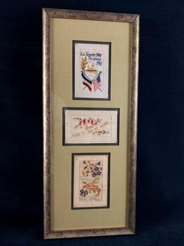 WWI Soldier's Embroidered Postcards to Mother: WWI Soldier's Embroidered Postcards to Mother This collection of silk embroidered postcards from Europe were originally sent by a young soldier to his mother at home, and come with a provenance n