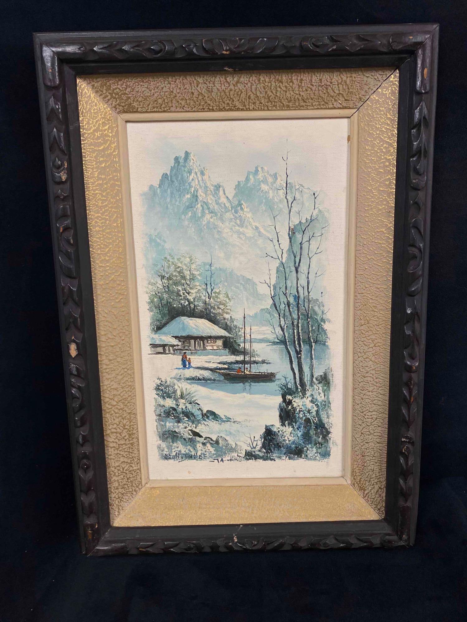 Vintage SUH JIN HEE Original Oil Signed Framed Oil Winter Landscape Painting (1 of 6)
