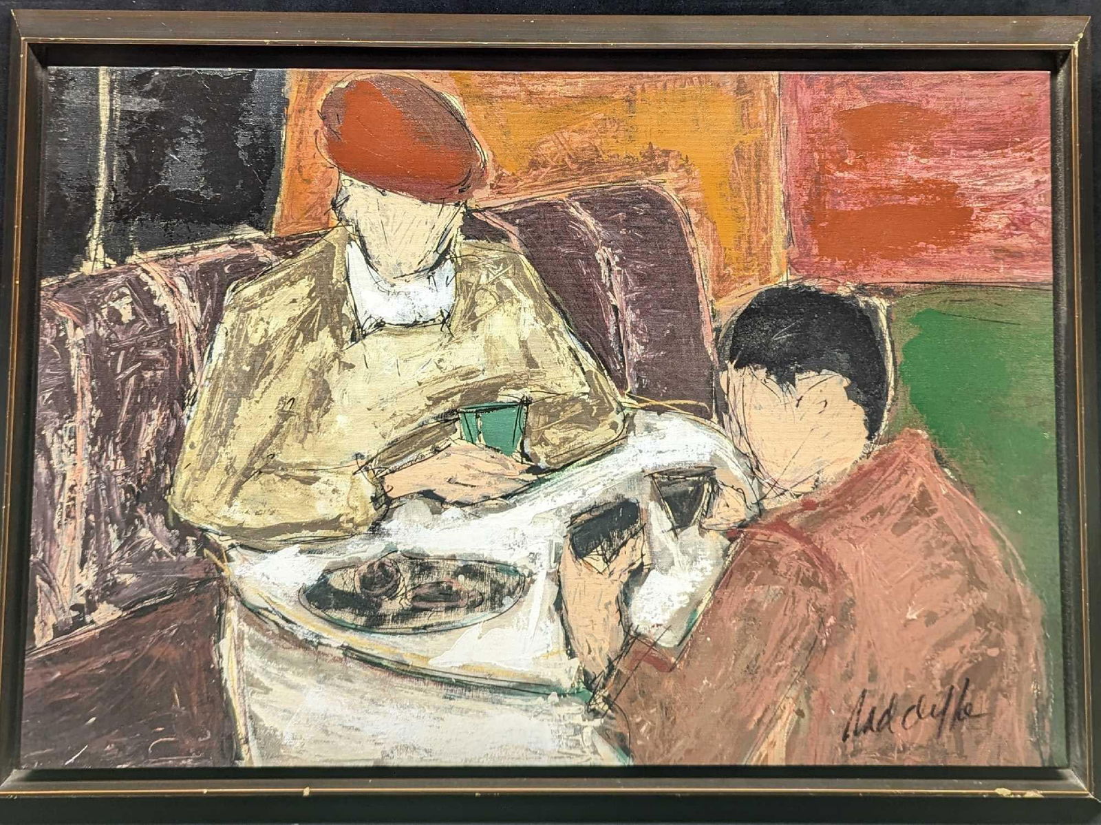 Vintage Framed Original Acrylic On Canvas Meeting (1 of 8)