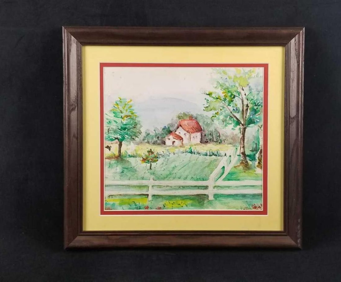 Original Watercolor Home Within Fence Landscape Alva Signed (1 of 6)
