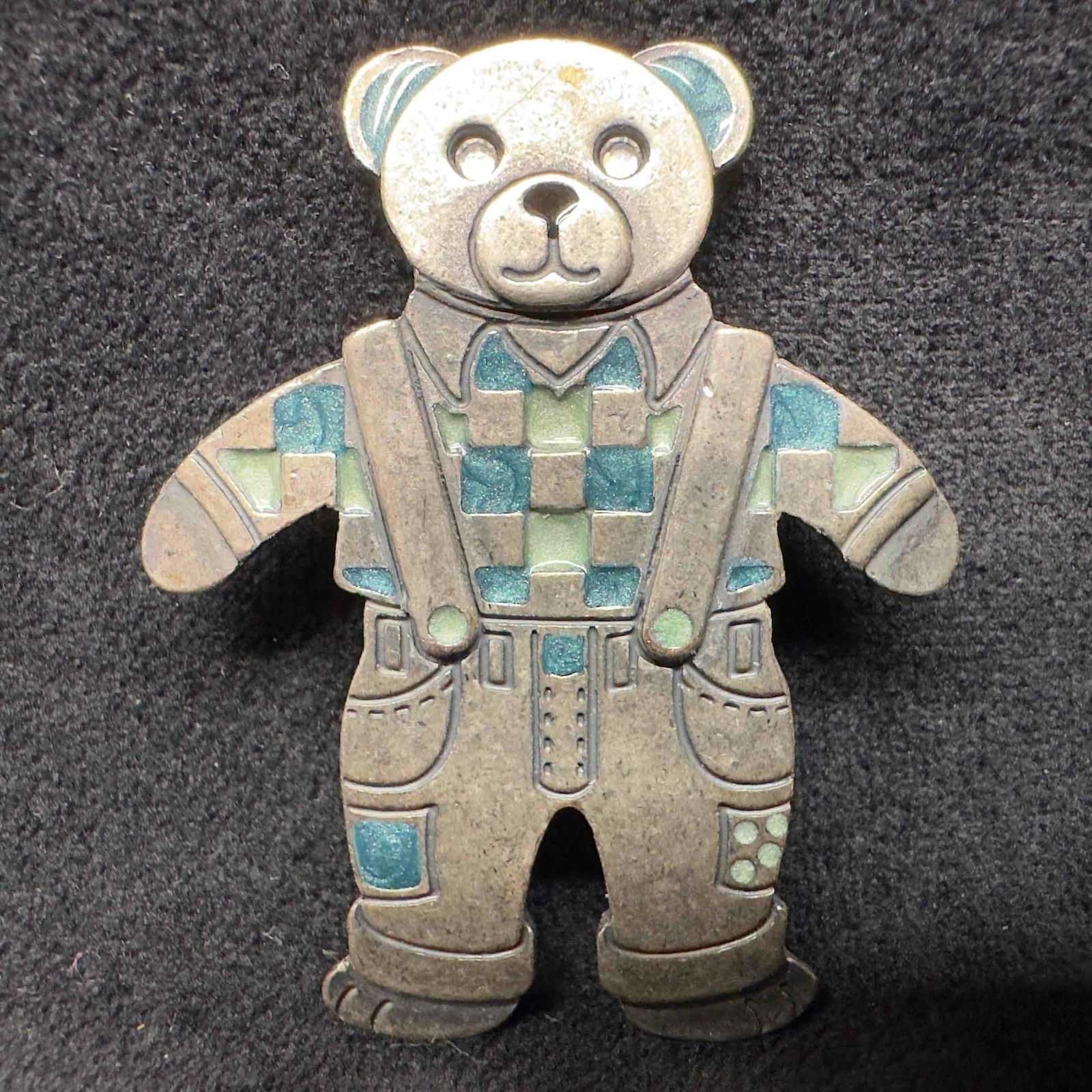 NewPro Blue and Silver Tone Bear In Overalls Lapel Pin Brooch (1 of 5)