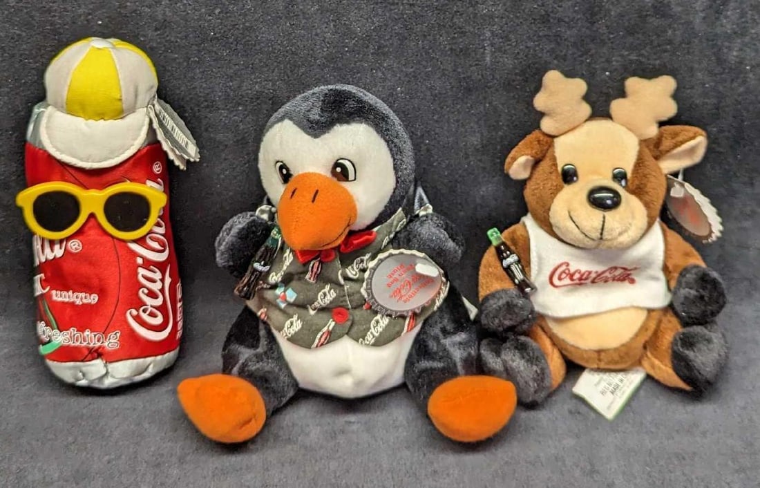 3 Coca-Cola Bean Bag Plush Dolls Penguin Reindeer Can (1 of 10)