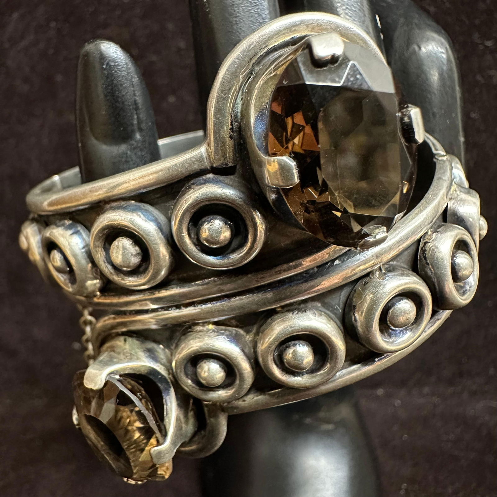 Sterling Silver Smoky Quartz Eagle 3 Taxco Mexico Bracelet (1 of 11)