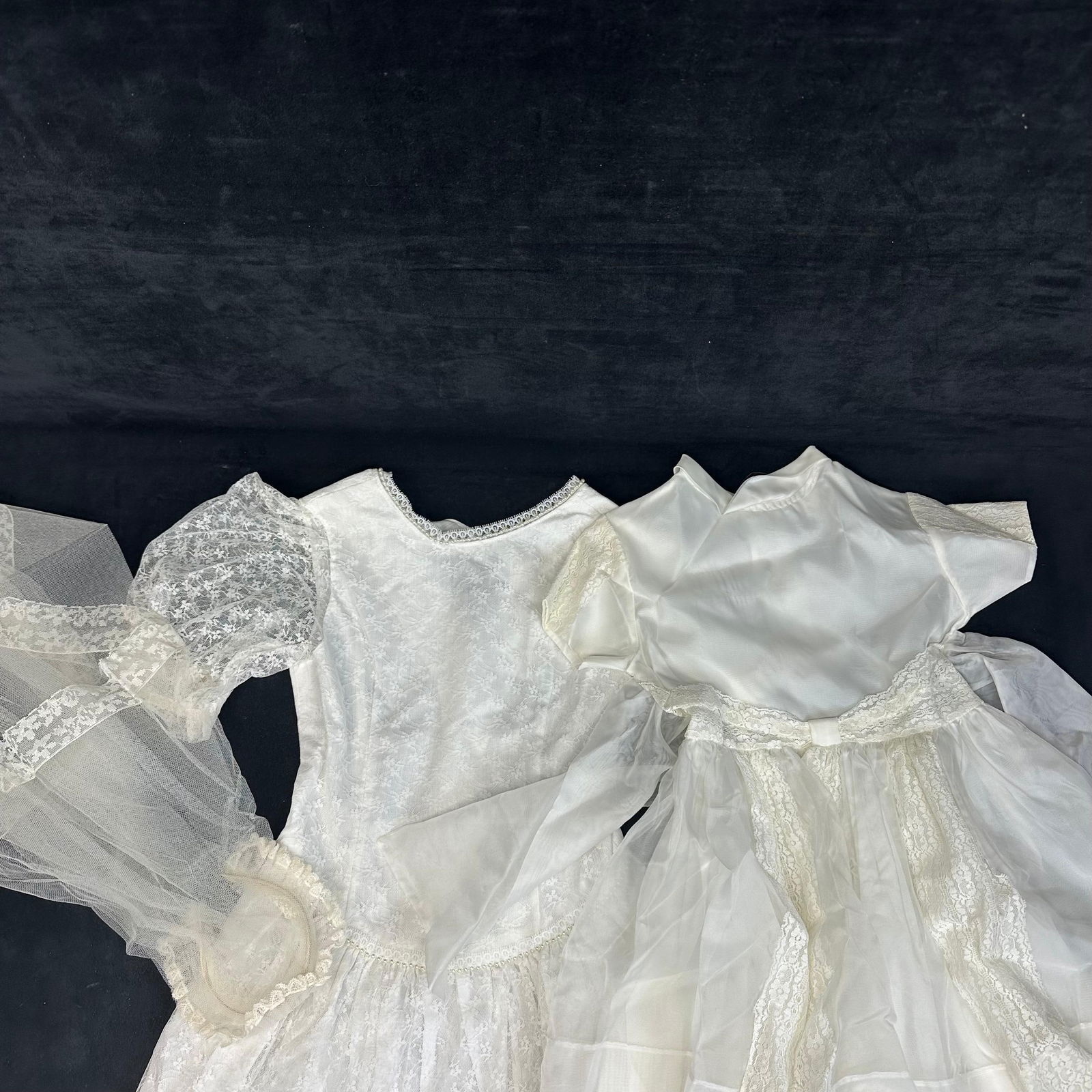 Child’s Baptism Communion Dress Set Cinderella Label Dress Lace Overlay Dress Matching Veil (1 of 15)