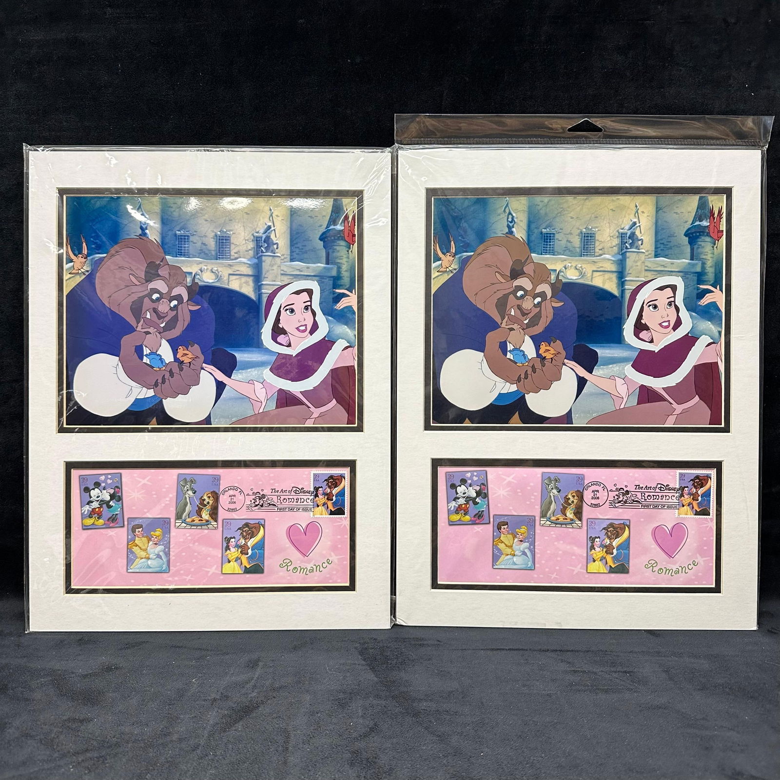 Lot of 2 USPS Art of Disney Romance Beast and Belle Framed Prints First Day Issue Stamps Sealed (1 of 5)