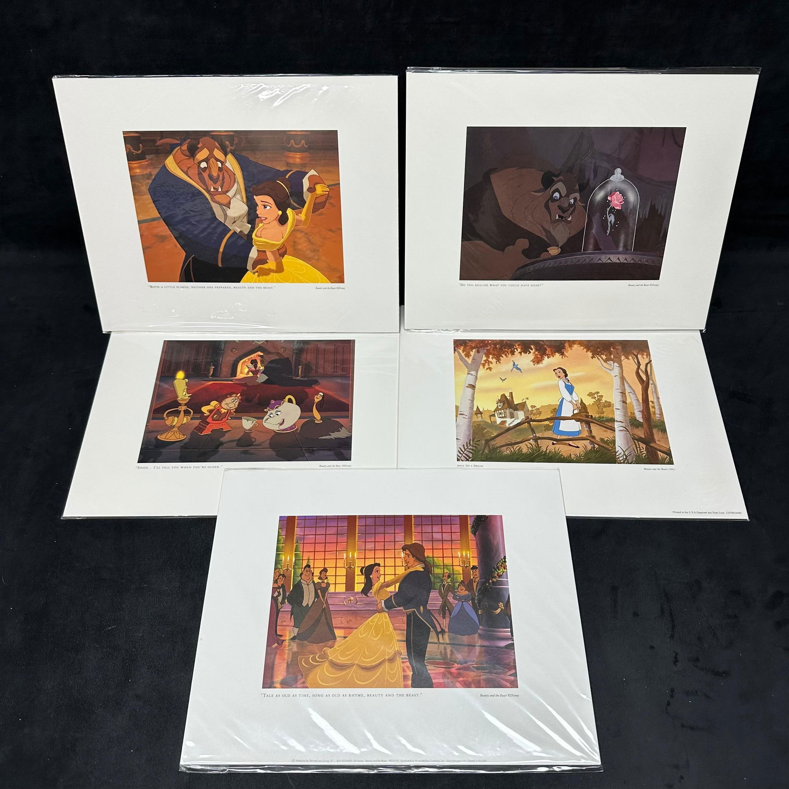 Disney Beauty and the Beast Lithograph Prints Matted New Sealed Set of Five (1 of 11)