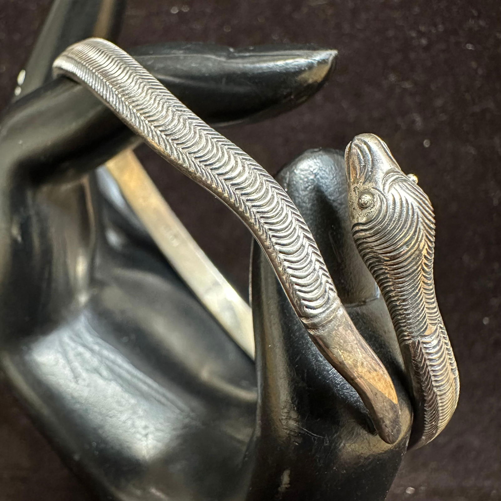 Egyptian Revival Style Sterling Silver BA 925 Coiled Snake Wrap Around Cuff Bracelet (1 of 13)
