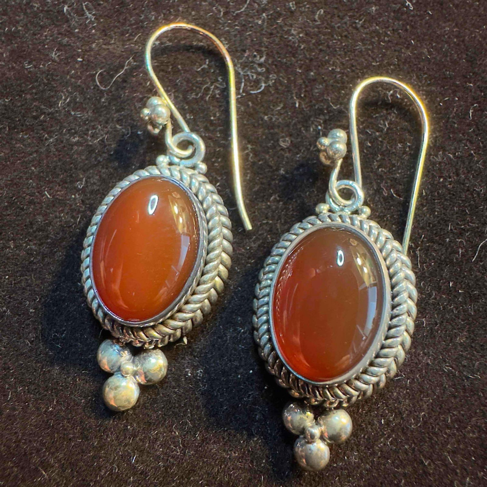 BA Suarti Signed 925 Orange Carnelian Gemstone Bead Work Earrings (1 of 9)