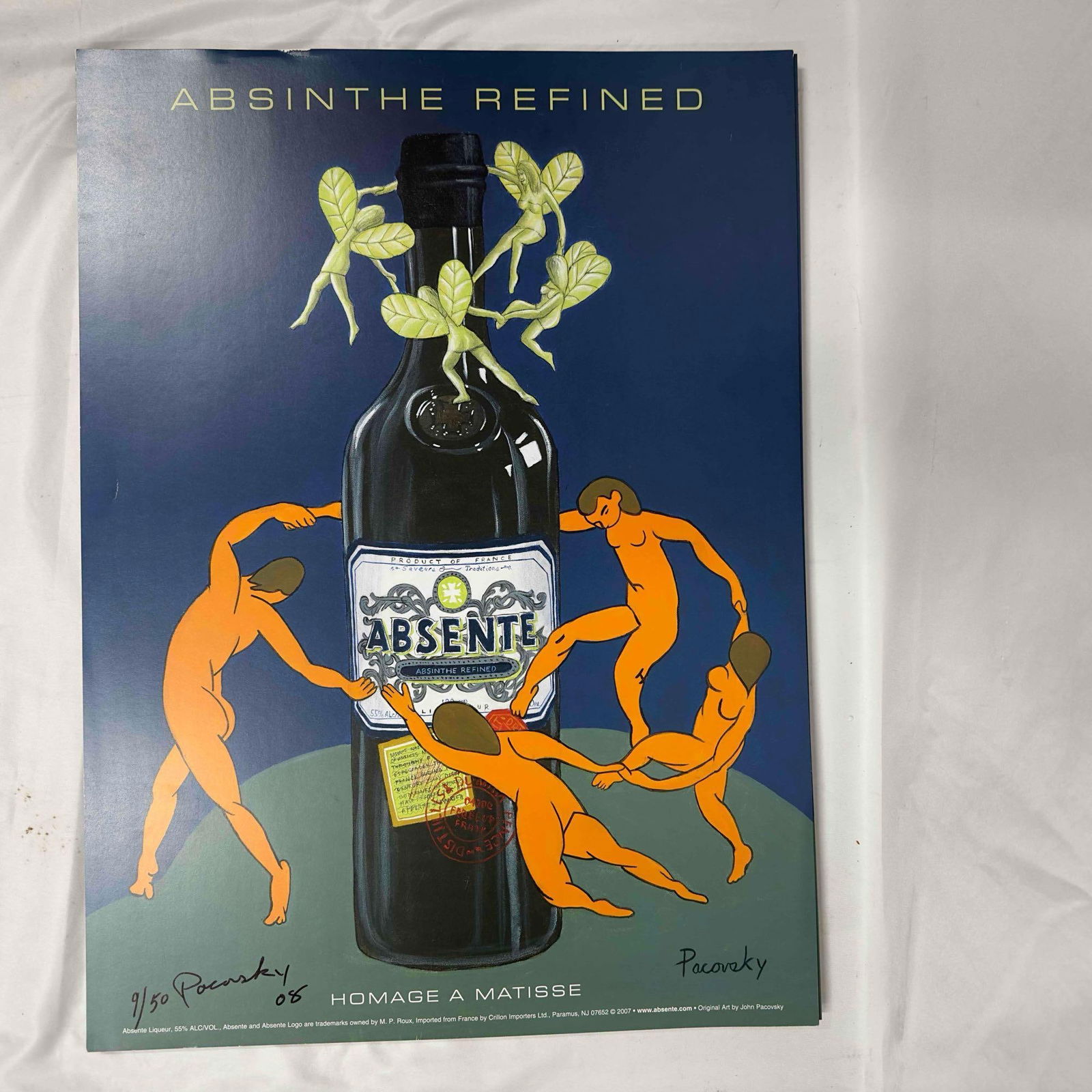 Absinthe Ad Poster Homage A Matisse By John Pacovsky Hand Signed Numbered Collection: Absinthe Ad Poster Homage A Matisse By John Pacovsky Hand Signed Numbered Collection. A few posters missing from numerical set of 50 but more than 30 included. This entire collection includes hand sig