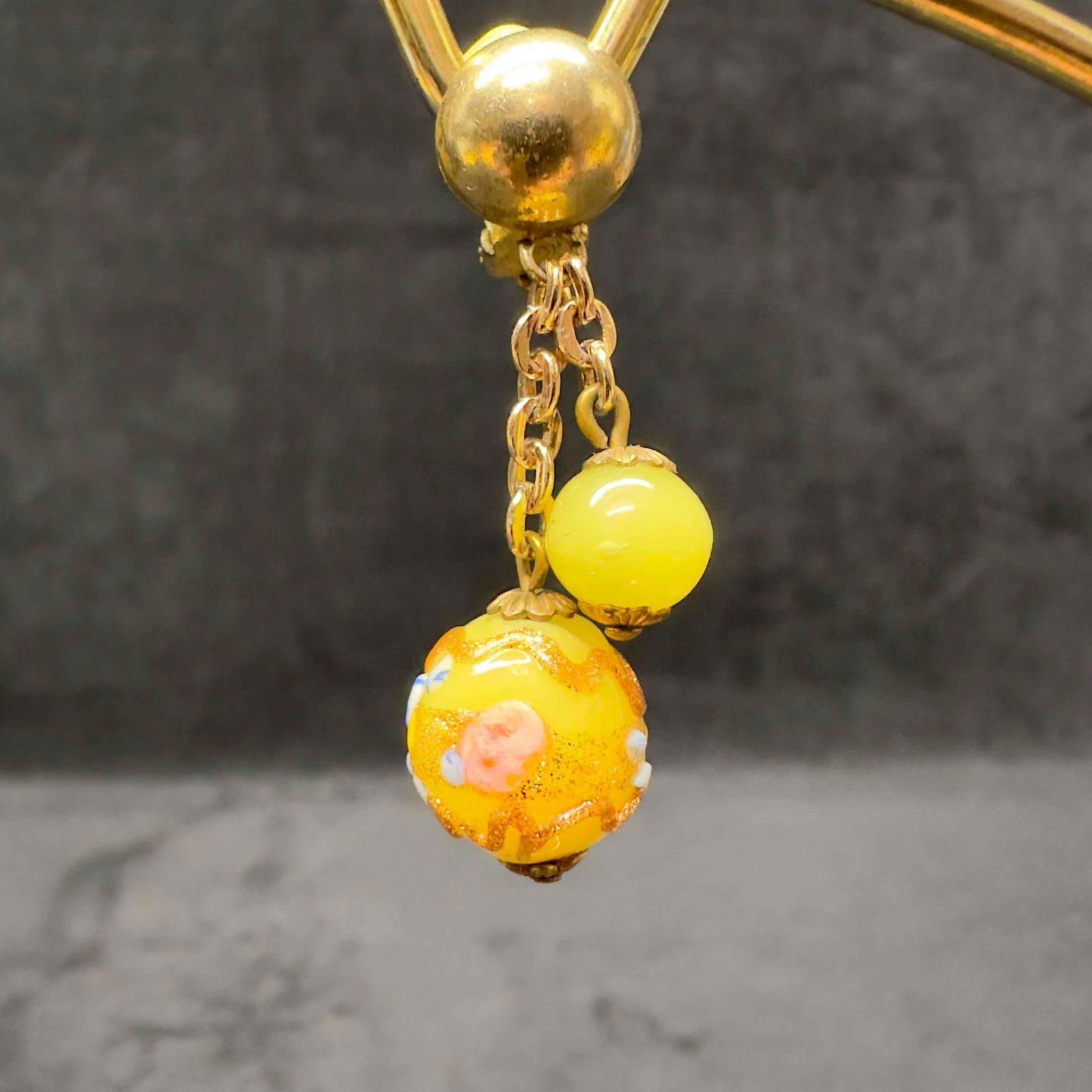 Murano Venetian Art Glass Lamp Work Cream Yellow Toned Floral Round Bead Drop Earrings F31 (1 of 6)