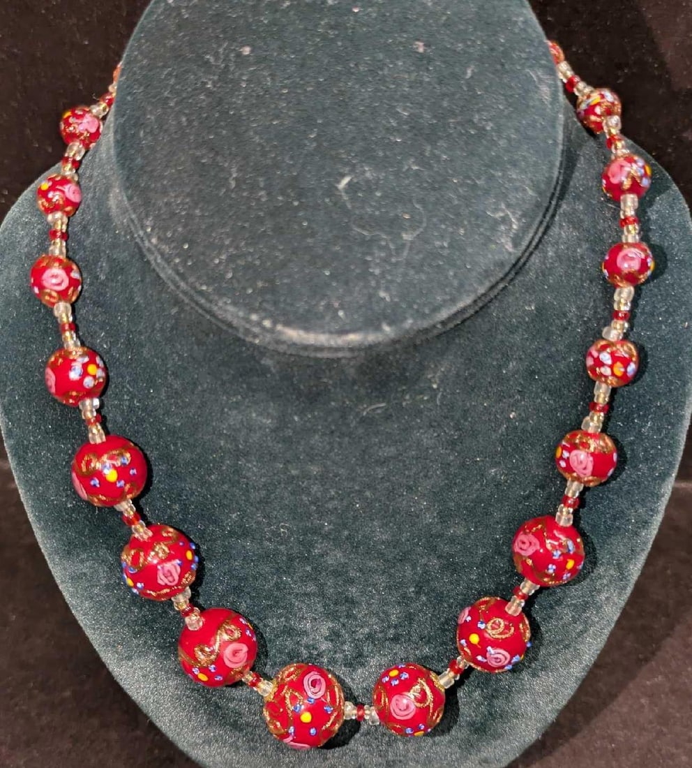 Vintage Italian Murano Art Glass Red Bead Necklace D (1 of 4)