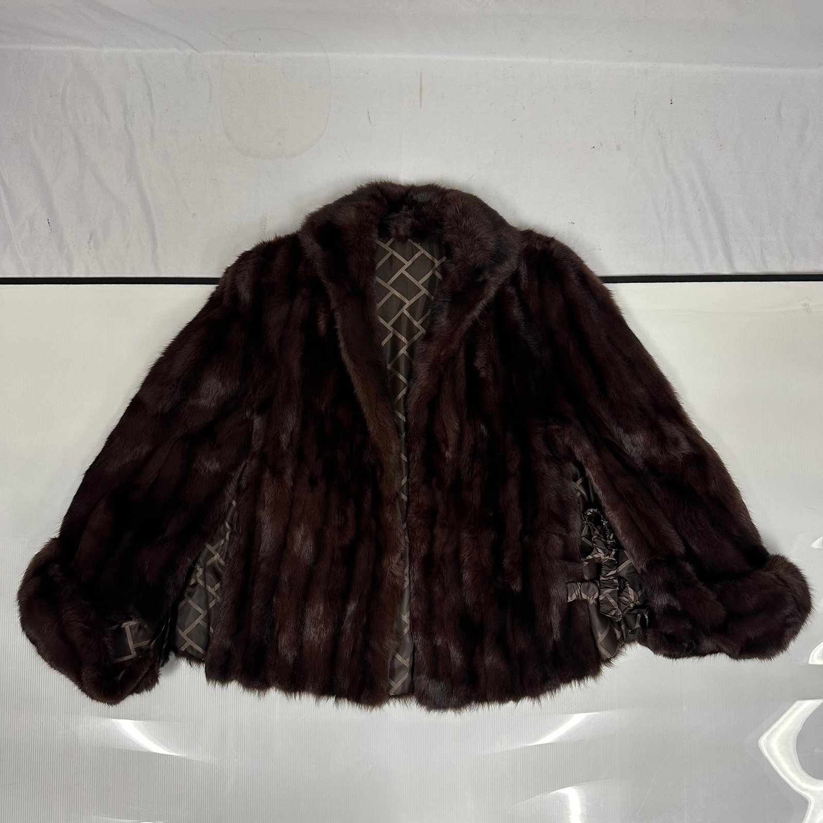 Vintage Shawl Open Style Brown Black Faux Fur Short Coat (1 of 8)